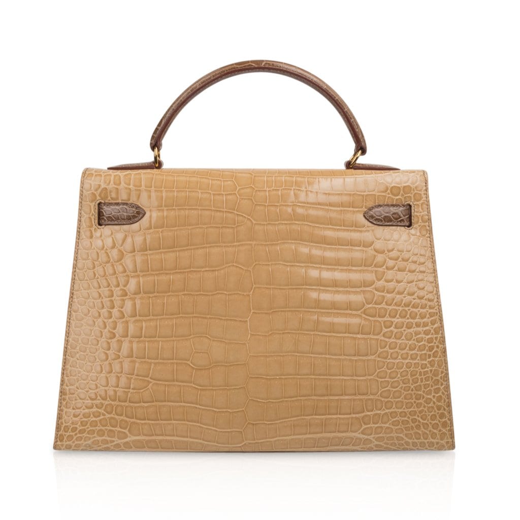 👜Limited Edition Tri-Color Kelly Sellier 32 Bag  Poussiere Poudre Ficelle Porosus Crocodile