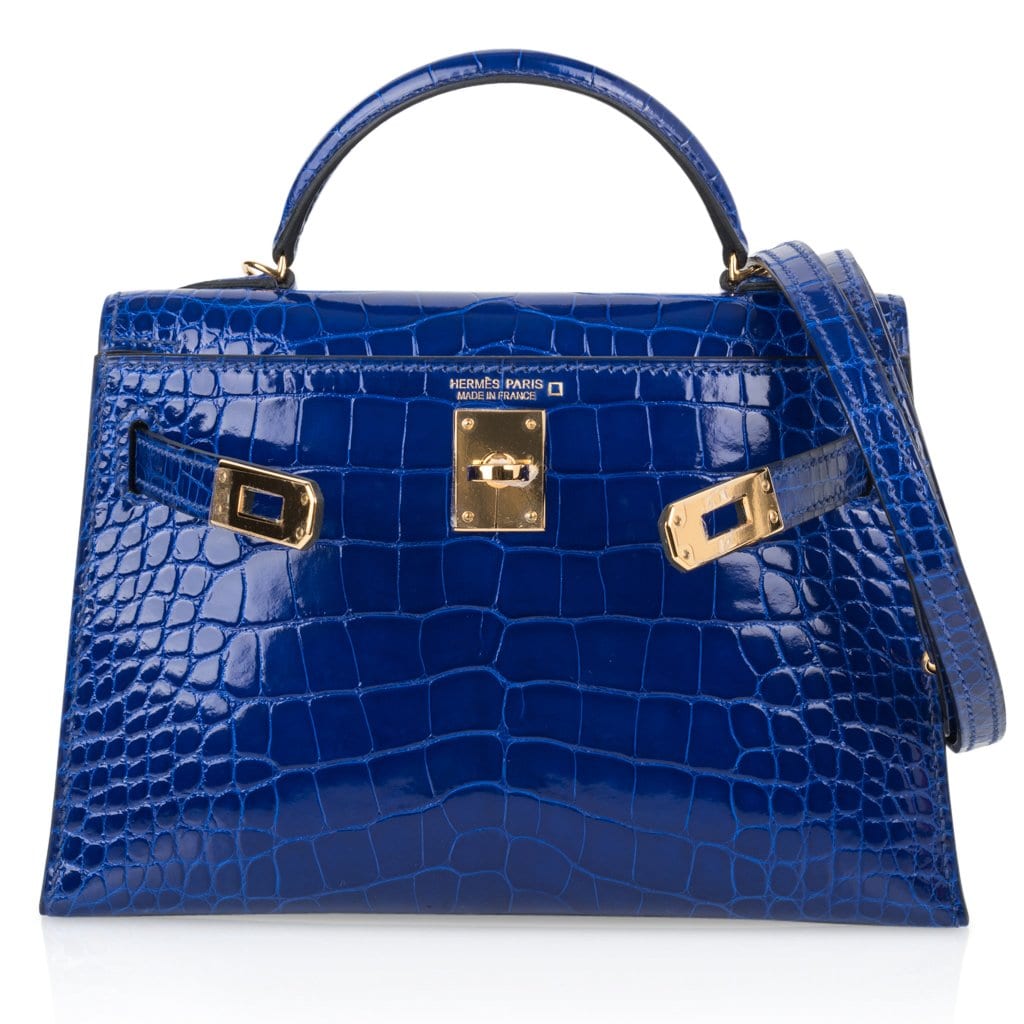 👜Kelly 20 Mini Sellier Bag Blue Electric Alligator Gold Hardware Limited