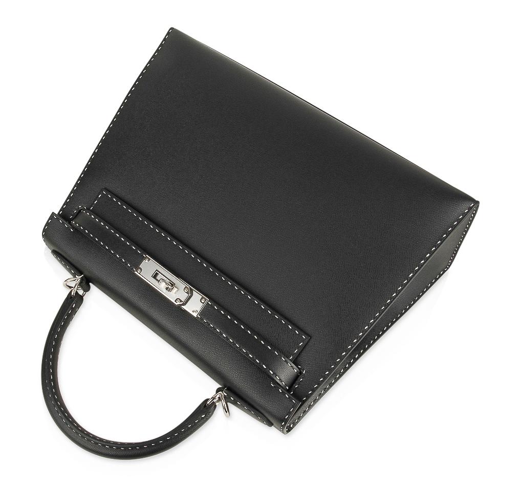 👜Kelly 28 Bag Black Un Point Sur Deux Veau Graine Monsieur Limited Edition