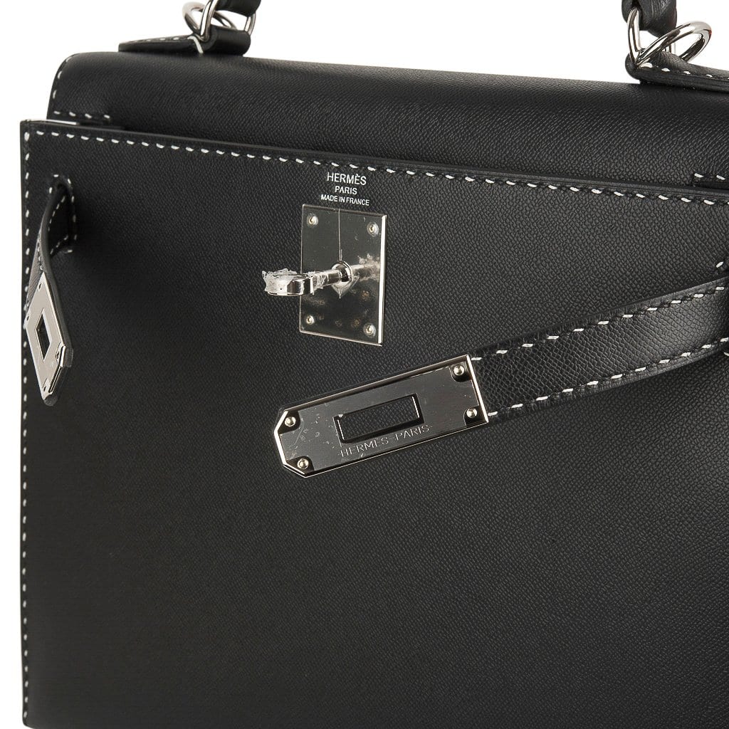👜Kelly 28 Bag Black Un Point Sur Deux Veau Graine Monsieur Limited Edition