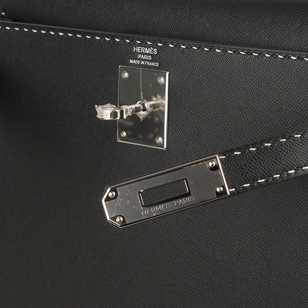 👜Kelly 28 Bag Black Un Point Sur Deux Veau Graine Monsieur Limited Edition
