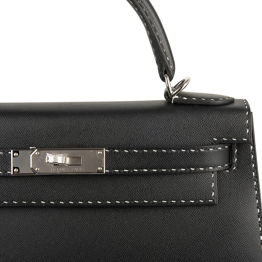 👜Kelly 28 Bag Black Un Point Sur Deux Veau Graine Monsieur Limited Edition