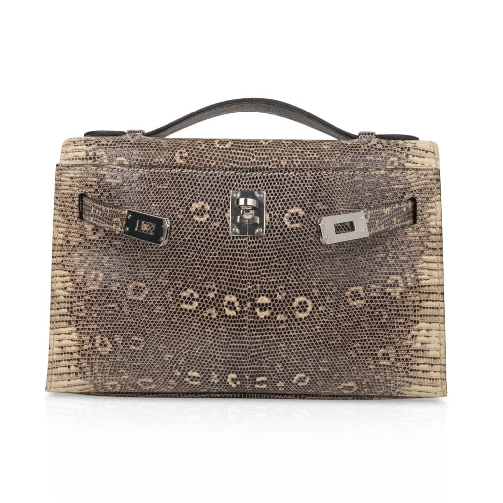 👜Kelly Pochette Bag Ombre Lizard Clutch Palladium Hardware Very Rare