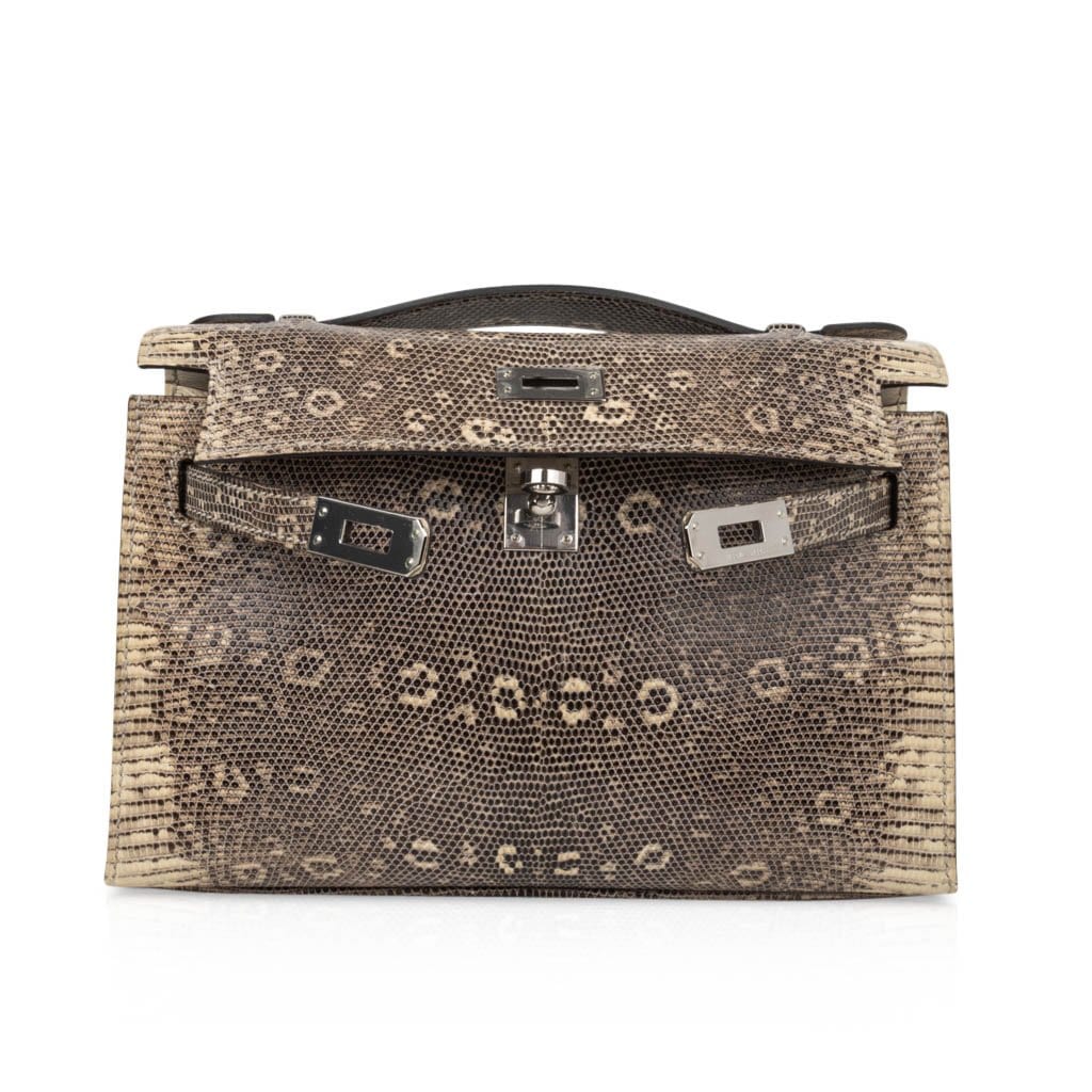 👜Kelly Pochette Bag Ombre Lizard Clutch Palladium Hardware Very Rare