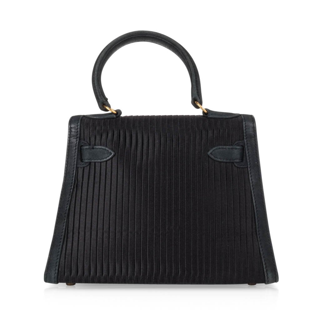 👜Kelly 20 Mini Vintage Bag Black Pleated Silk Suede Trim Gold Hardware
