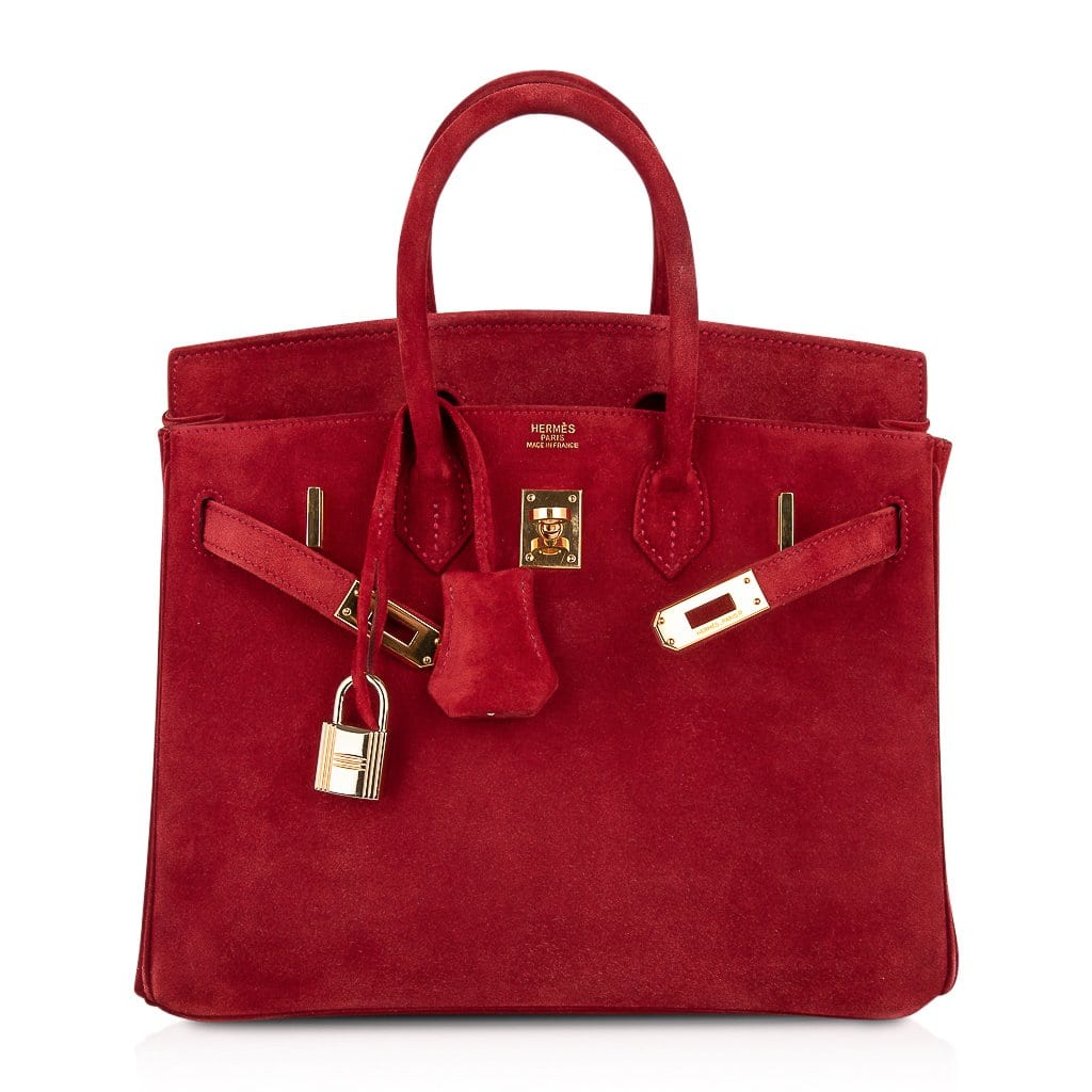 👜Birkin 25 Doblis Bag Rouge Vif Suede Gold Hardware