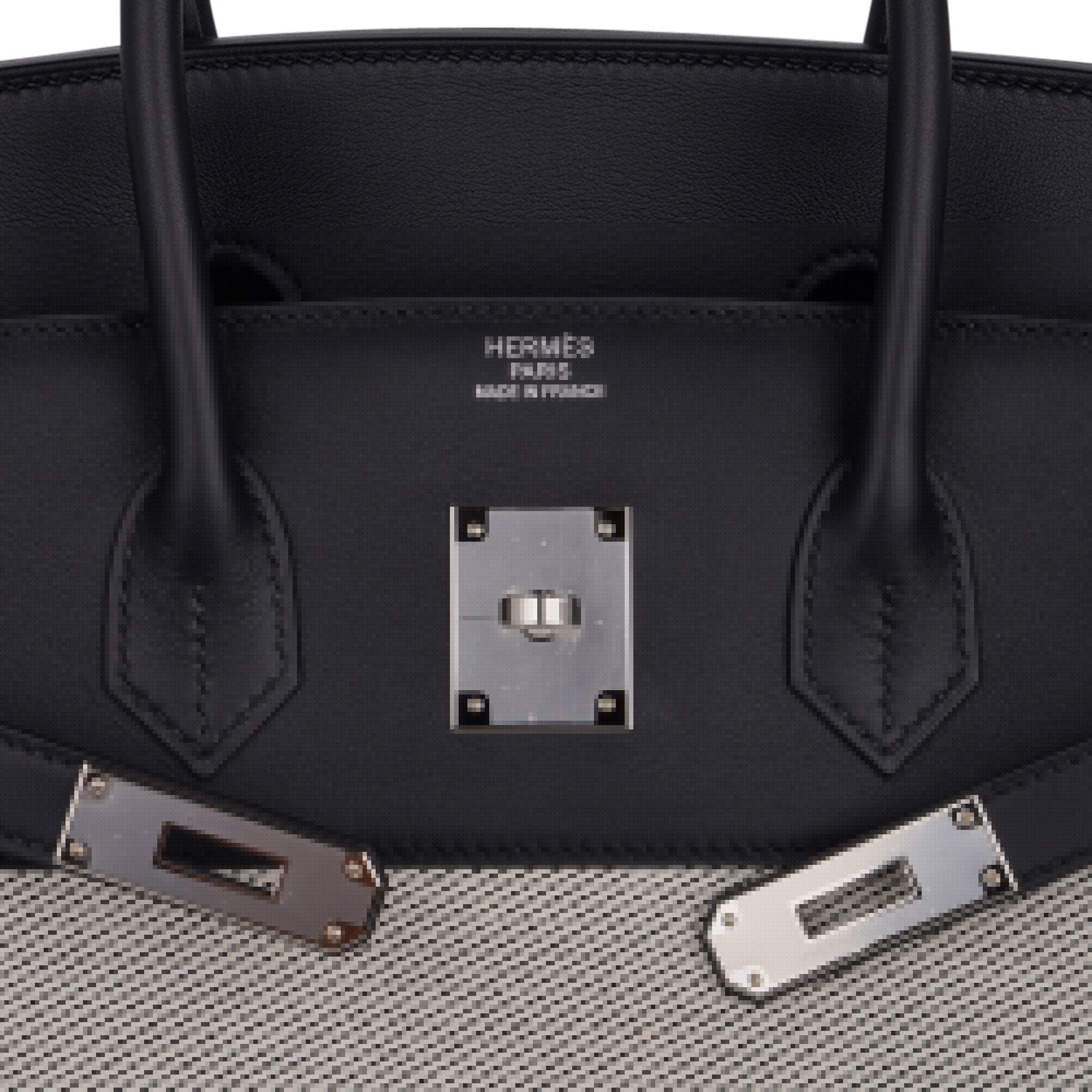 👜Birkin Fray Fray 35 Bag Black Swift Leather / Toile Limited Edition