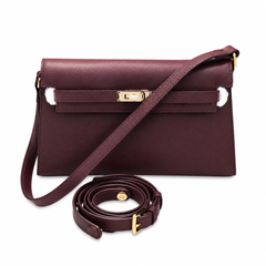 Kelly Elan 25 Underarm Baguette Bag, Genuine Top Layer Cowhide Goat Grain Leather, Gold Hardware Havane Brown Shoulder Purse, Low-key Old Money Vintage Style Daily Handbag Size 25×6.5×15cm