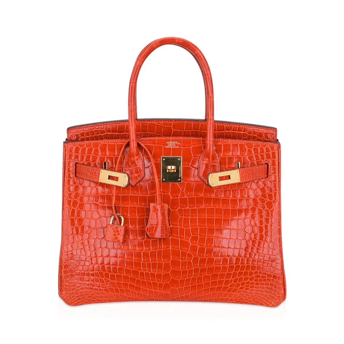 👜Birkin 30 Bag Orange Poppy Porosus Crocodile with Gold Hardware
