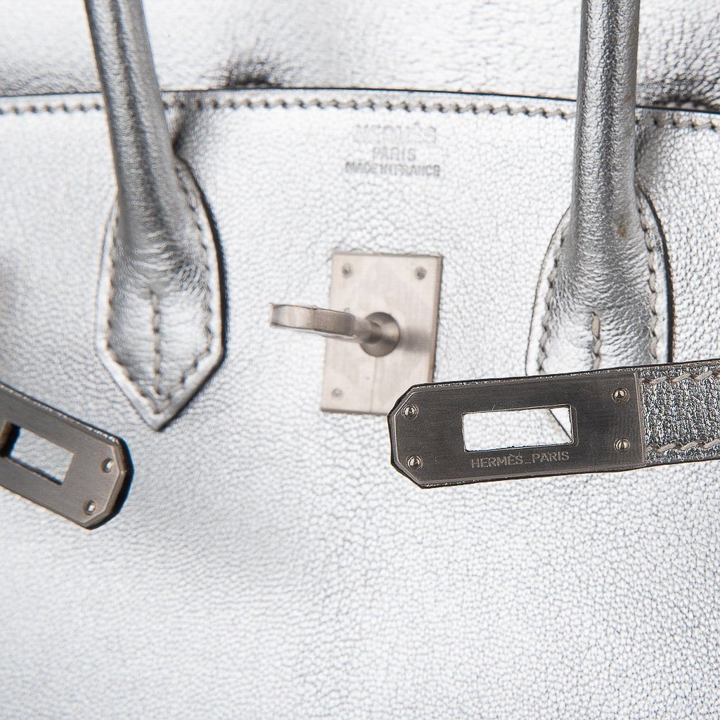 👜Birkin 25 Bag Metallic Silver Chevre with Brushed Palladium Hardware