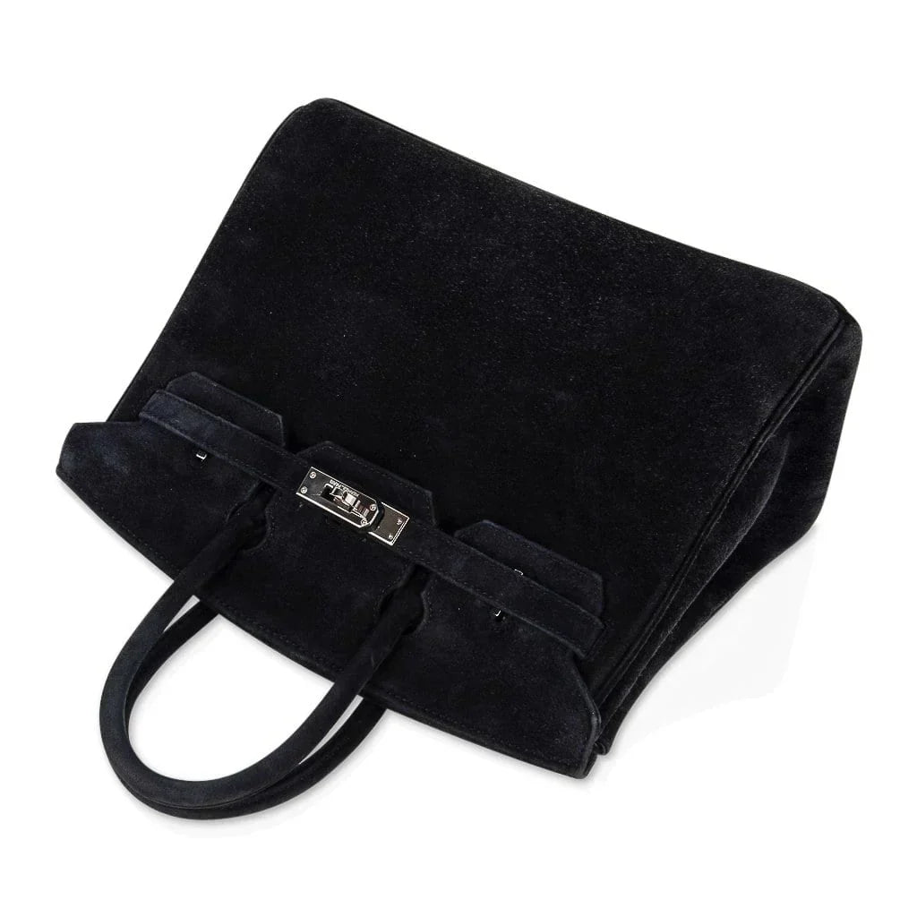 👜Birkin 25 Bag Black Doblis Suede with Palladium Hardware