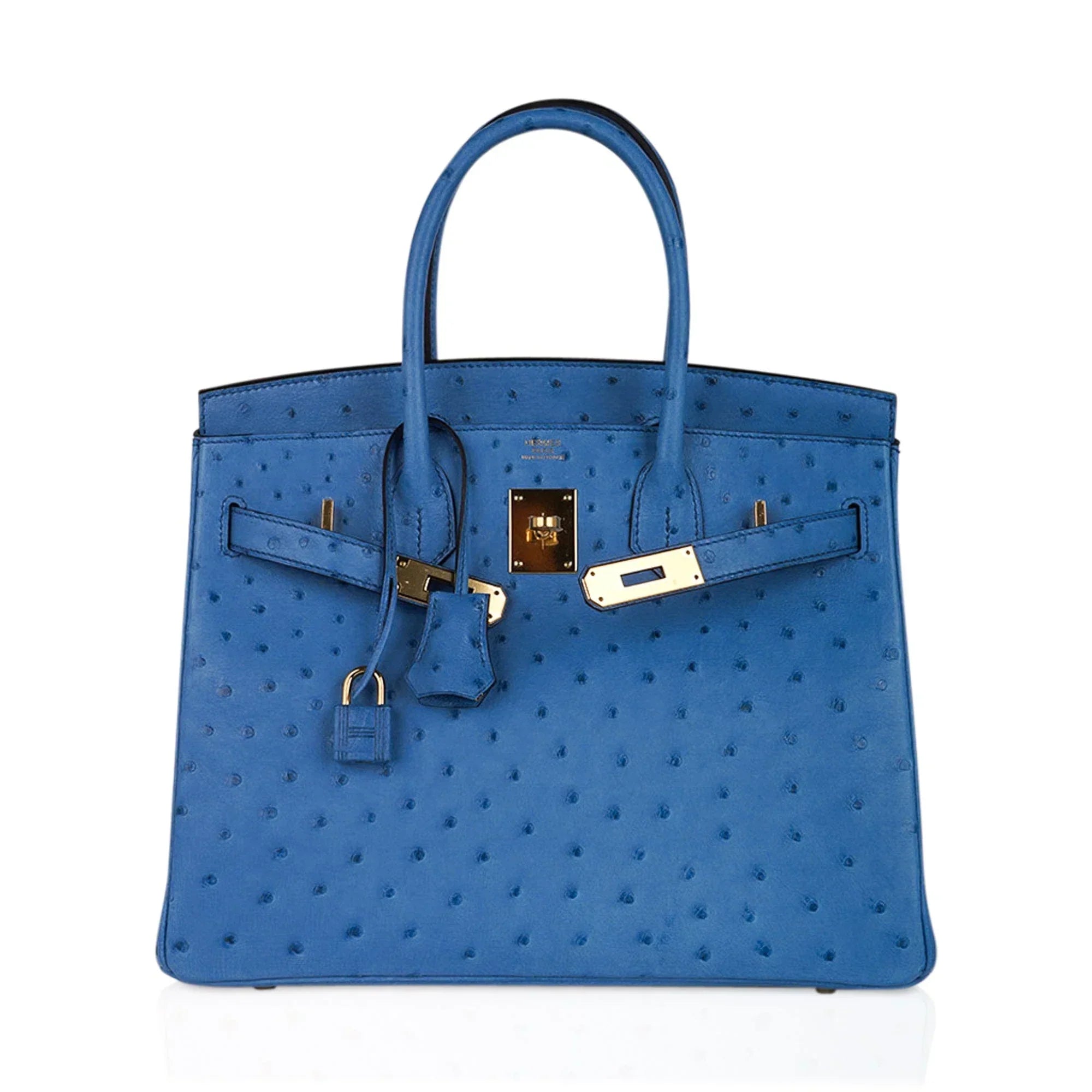 👜Birkin 30 Bag Bleu Mykonos Ostrich with Gold Hardware