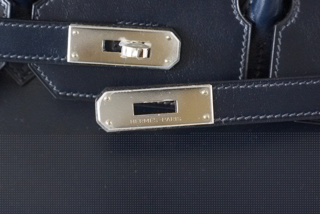 👜Birkin 35 Bag (Bleu) Blue Marine Coveted Rare Box Leather Palladium