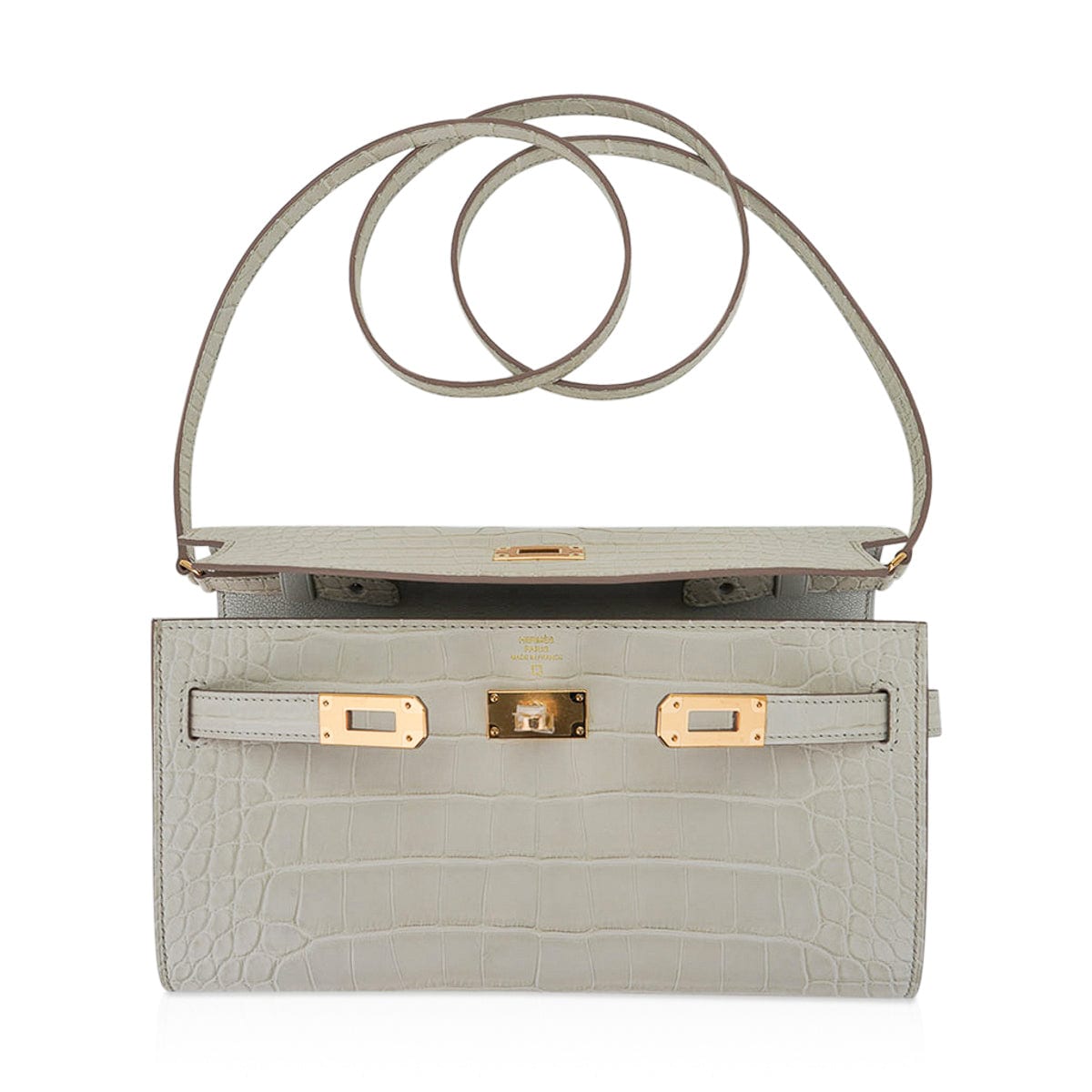👜Kelly Classique To Go Wallet Beton Matte Alligator Gold Hardware