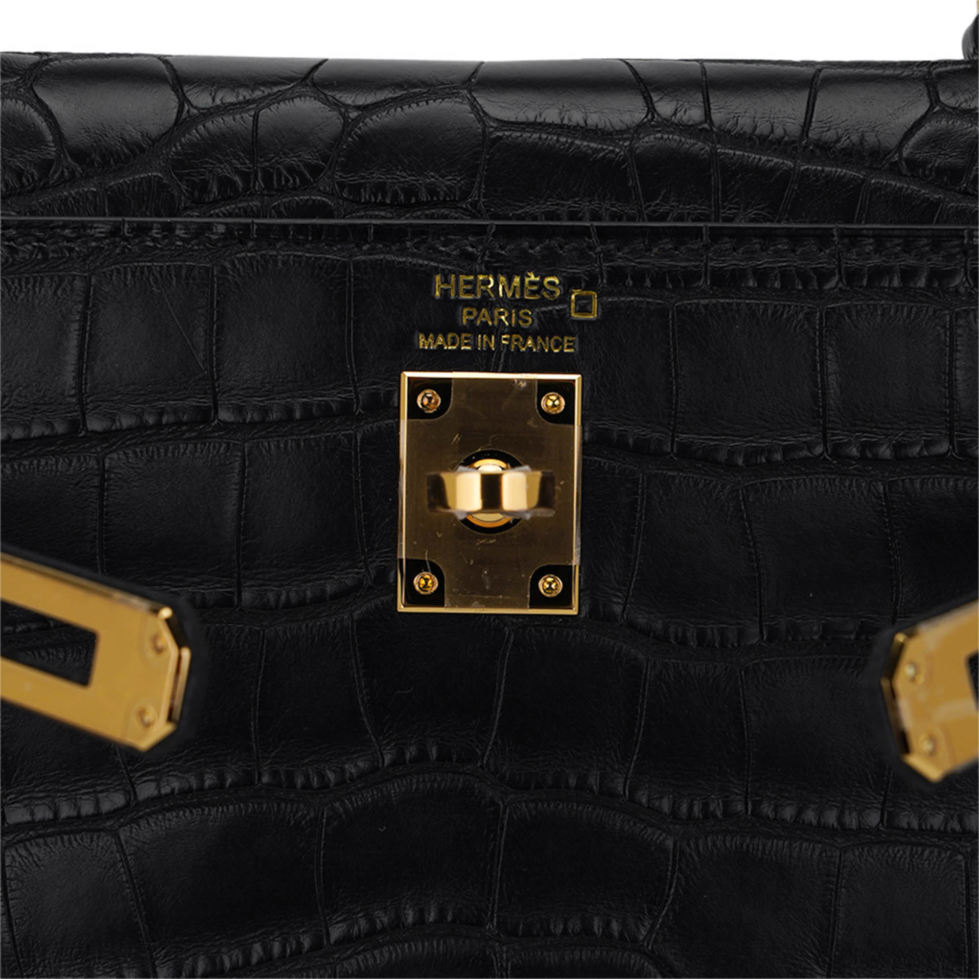 👜Kelly 25 Retourne Bag Black Matte Alligator with Gold Hardware