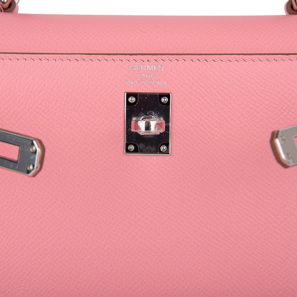 👜Kelly 25 Sellier Bag Pink Rose Confetti Palladium Hardware Epsom Leather