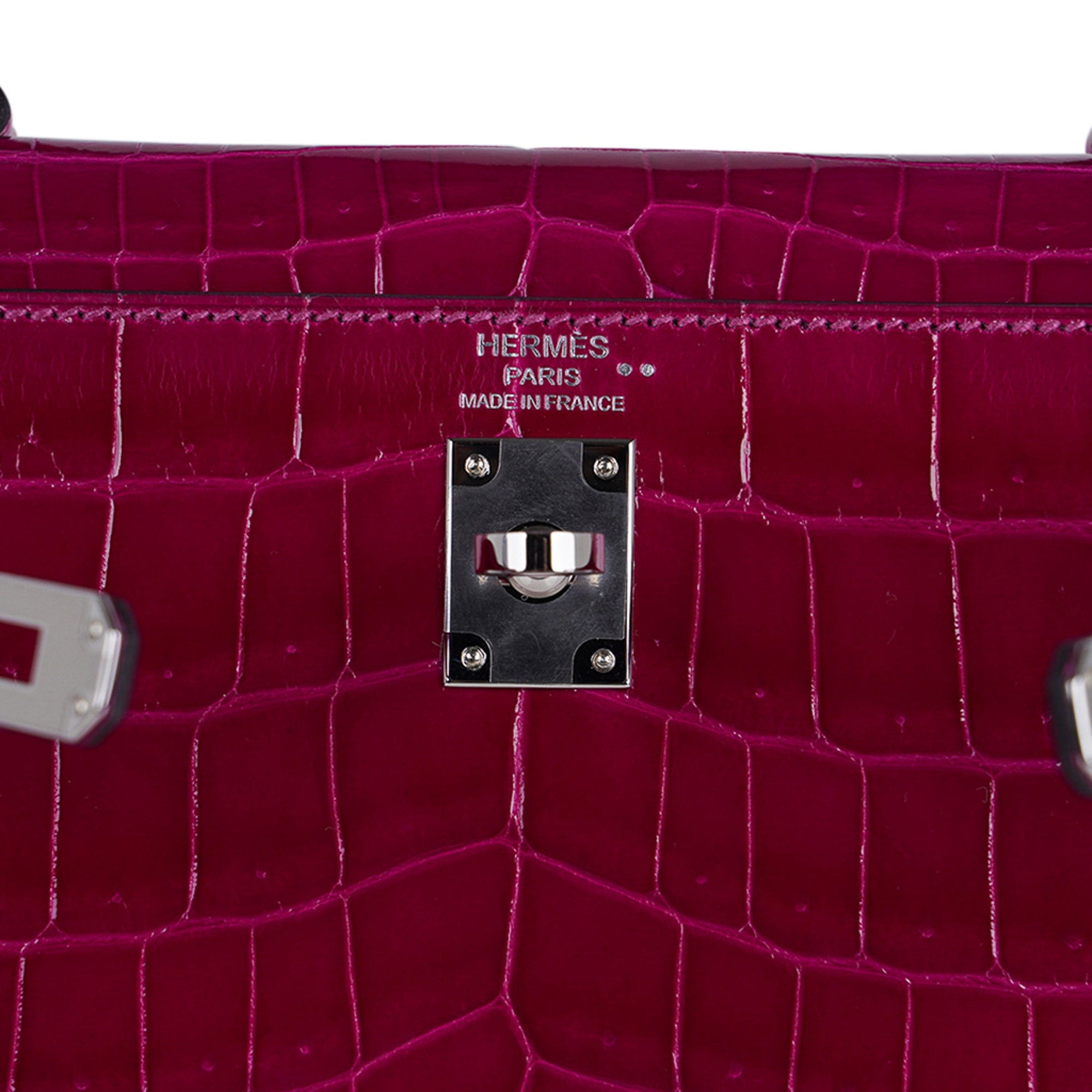 👜Kelly 25 Sellier Bag Rose Pourpre Crocodile with Palladium Hardware