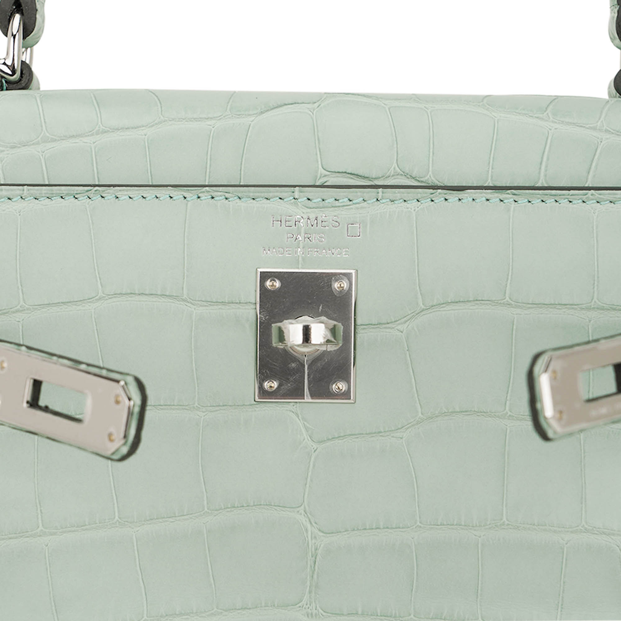 👜Kelly 25 Retourne Bag Vert d’Eau Matte Alligator with Palladium Hardware