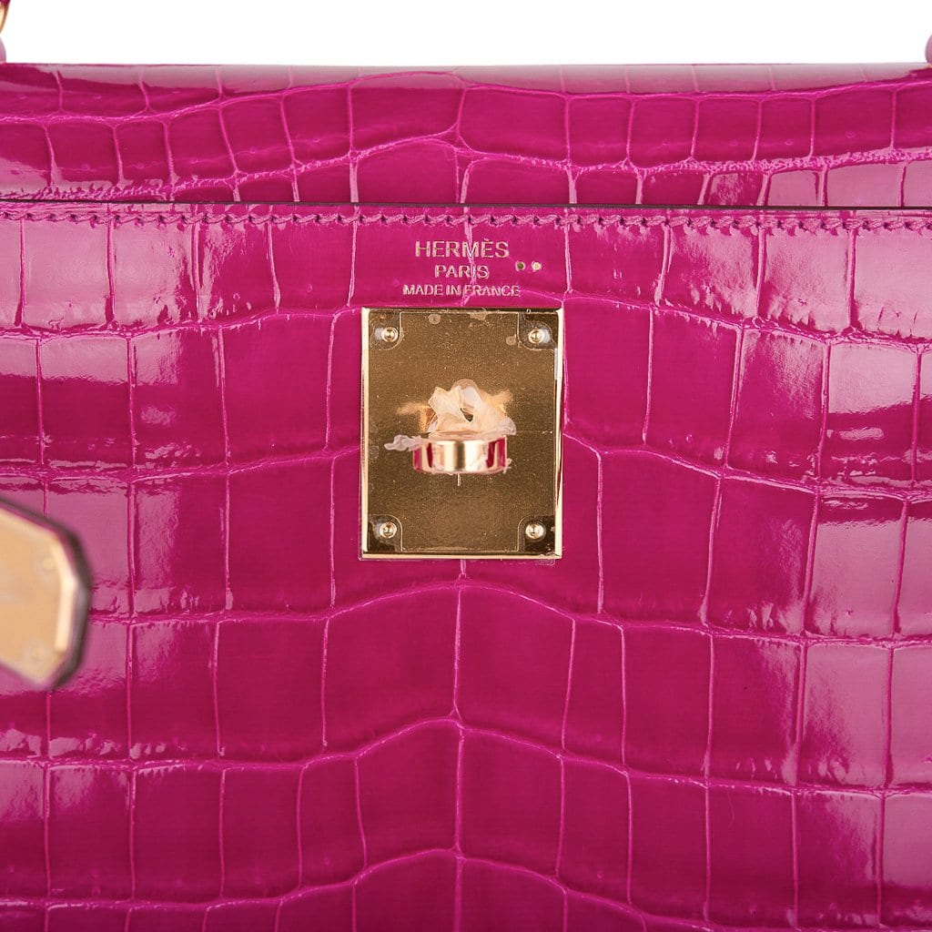👜Kelly 28 Sellier Bag Rose Scheherazade Crocodile Gold Hardware