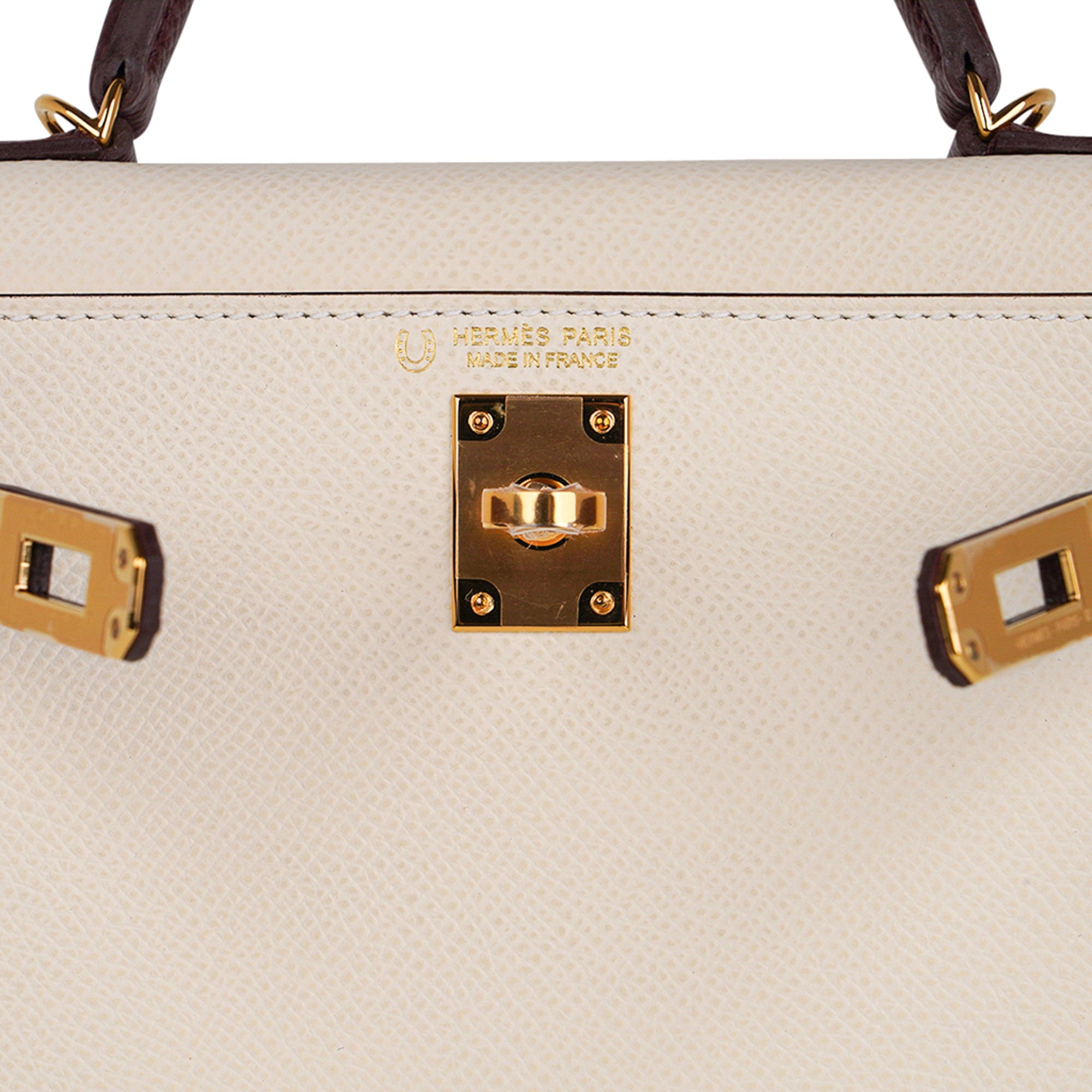 👜Special Order HSS Mini Kelly 20 Sellier Bag Nata & Bordeaux Epsom Leather with Gold Hardware
