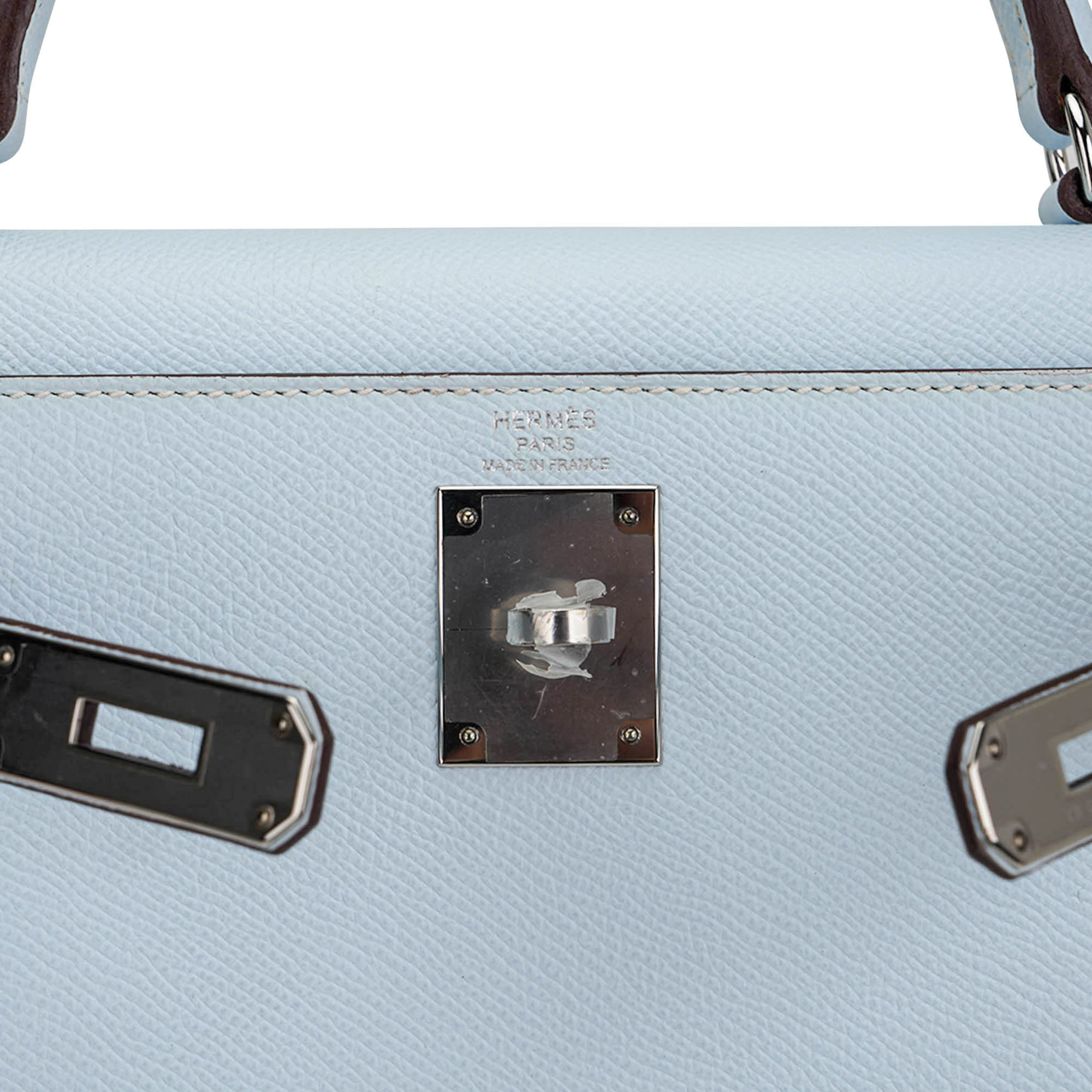 👜Kelly Sellier 28 Bag Blue Brume Epsom Leather with Palladium Hardware