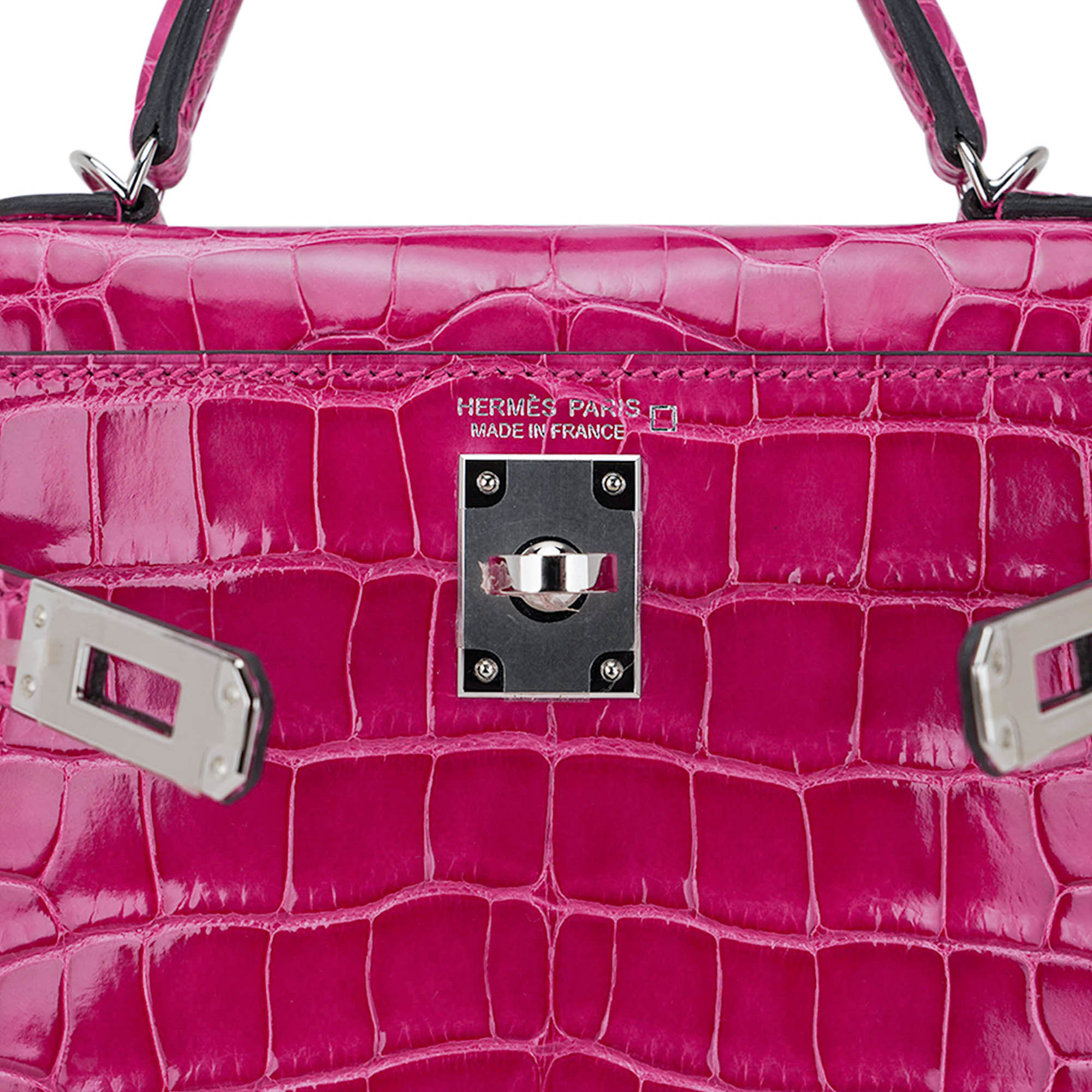 👜Limited Edition Mini Kelly 20 Sellier Rose Scheherazade Alligator Bag Palladium Hardware
