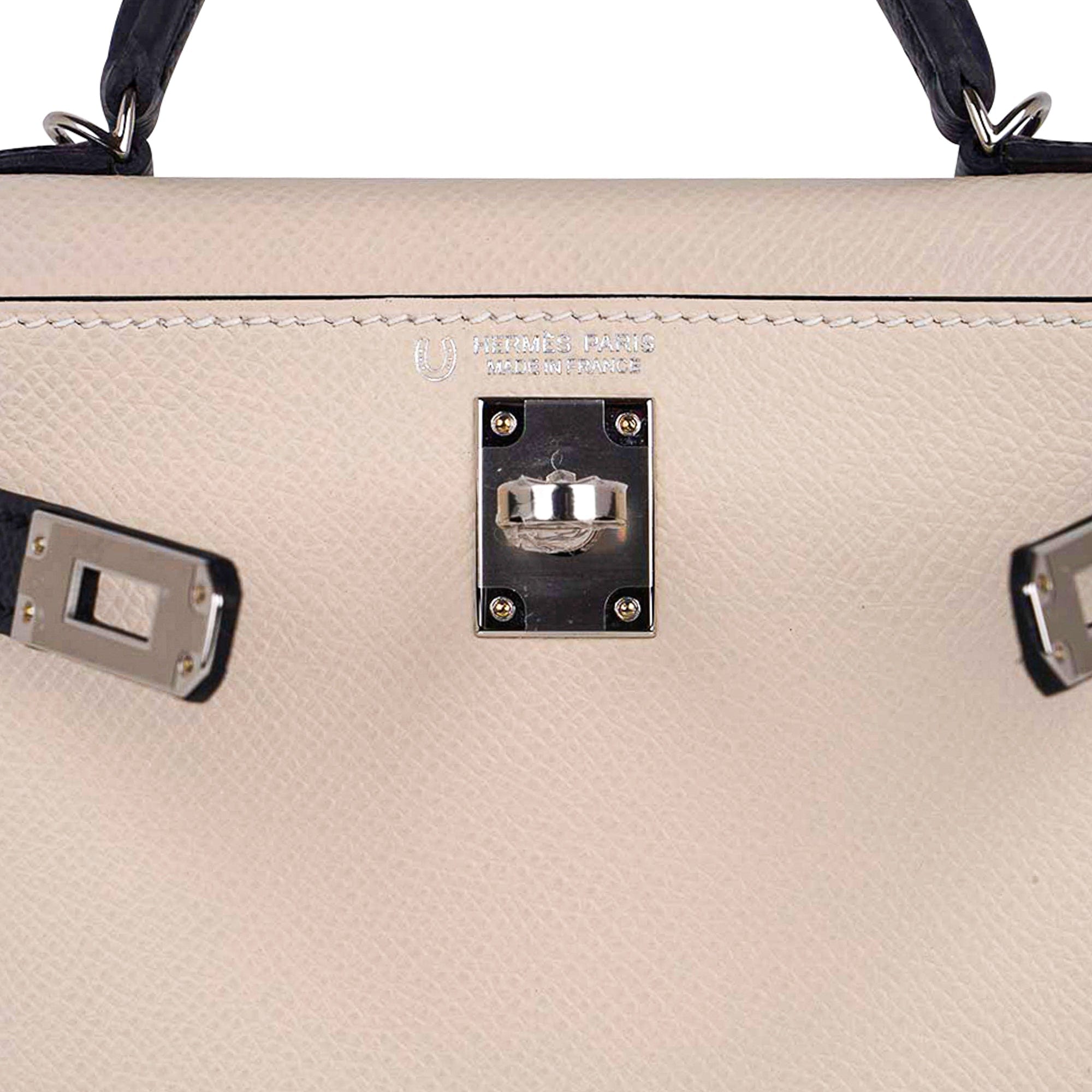 👜Special Order HSS Mini Kelly 20 Bag Sellier Craie & Blue Indigo Epsom Leather with Palladium Hardware