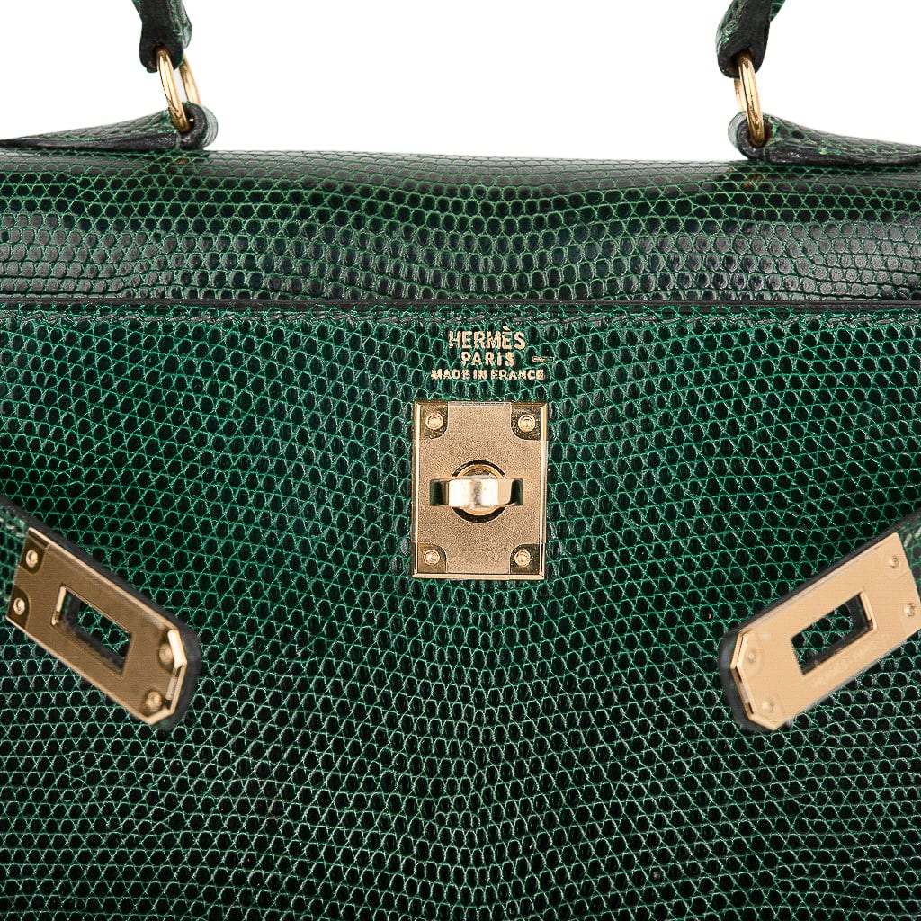 👜Vintage Kelly 20 Sellier Mini Vert Moyen Lizard Gold Hardware