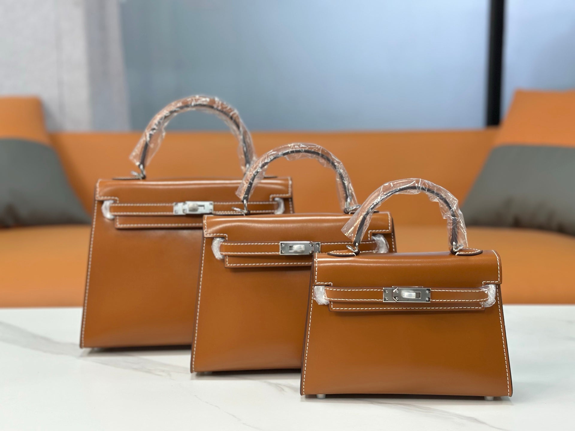 Kelly Sellier 19cm & 22cm & 25cm Gold Box Calf Leather Gold Hardware & Palladium Hardware Women Handbag
