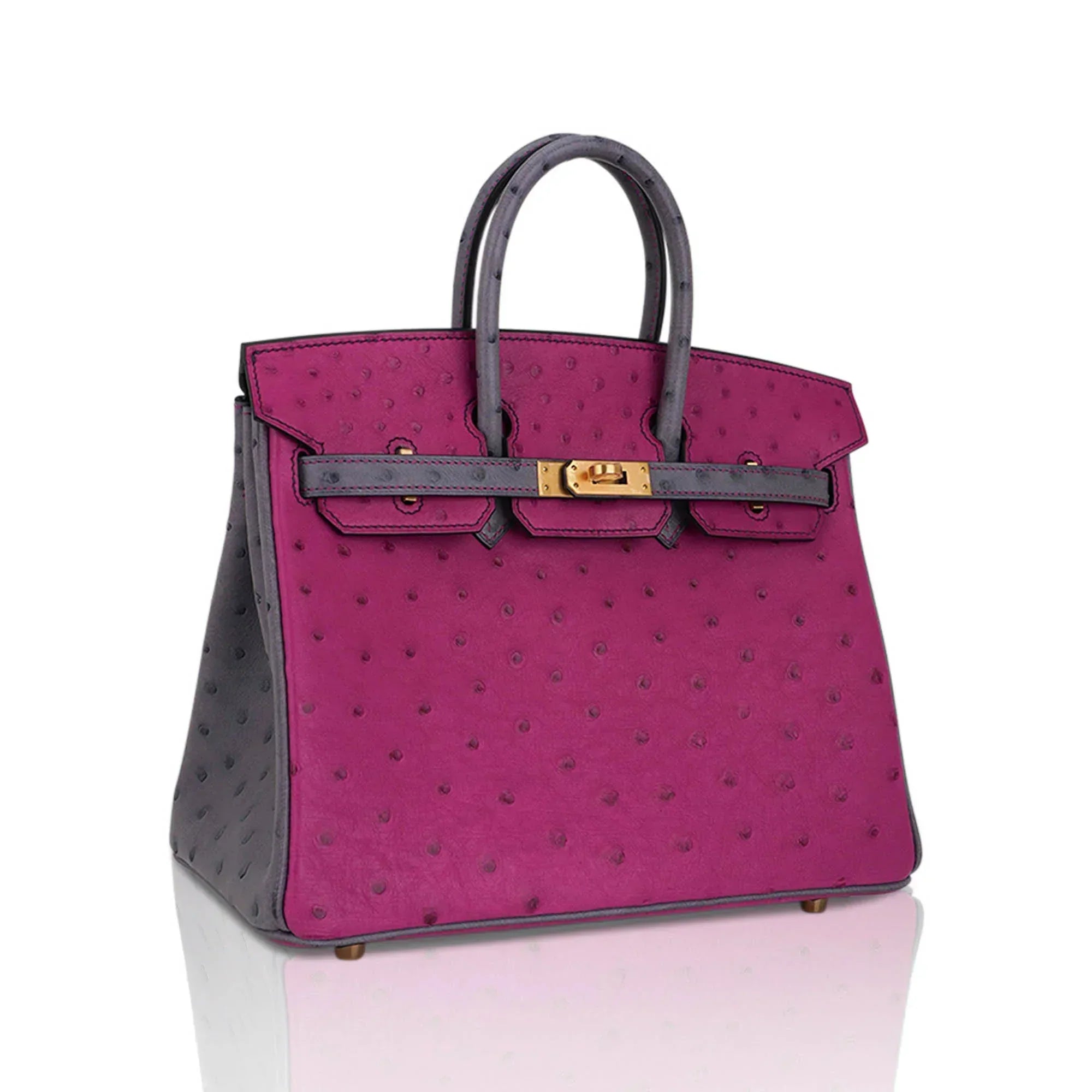 👜Birkin HSS 25 Bag Rose Pourpre and Gris Agate Ostrich with Gold Hardware