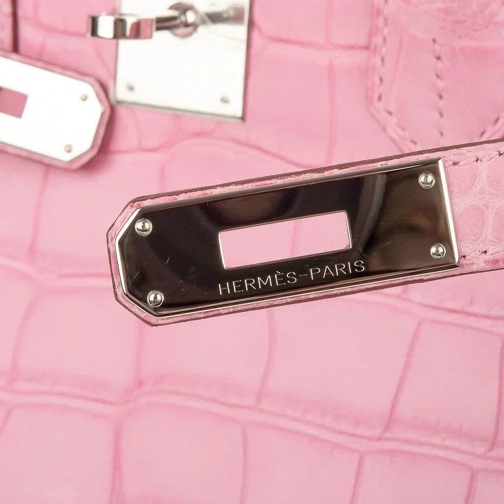 👜Limited Edition Birkin 35 Bag 5P Pink Matte Alligator with Palladium Hardware