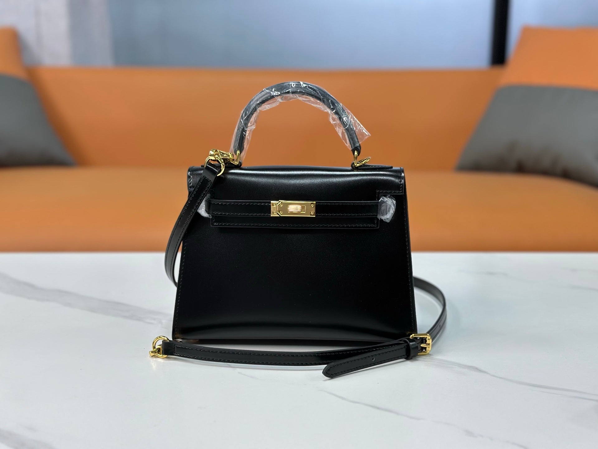 Kelly Sellier 19cm & 22cm & 25cm Noir Box Calf Leather Gold Hardware & Palladium Hardware Women Handbag