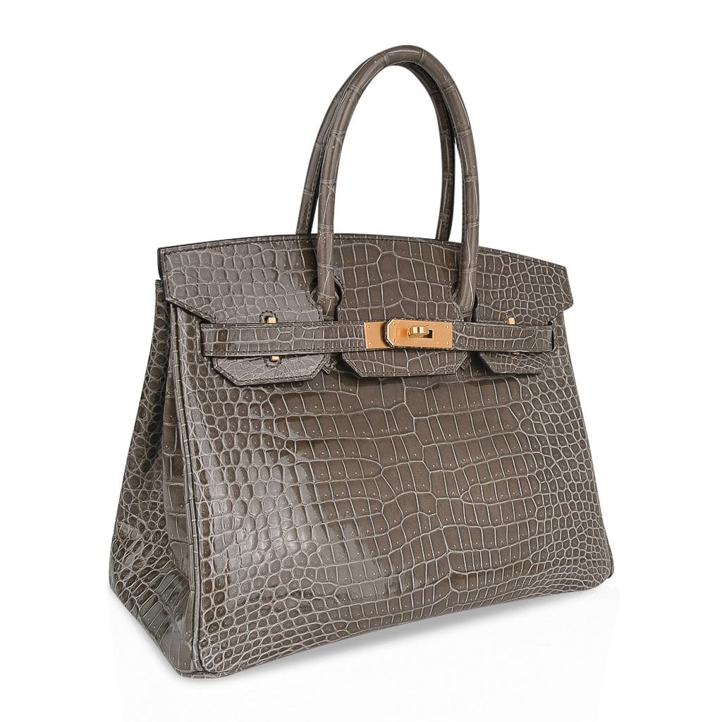 👜Birkin HSS 30 Bag Gris Tourterelle / Blue Sapphire Porosus Crocodile Limited Edition