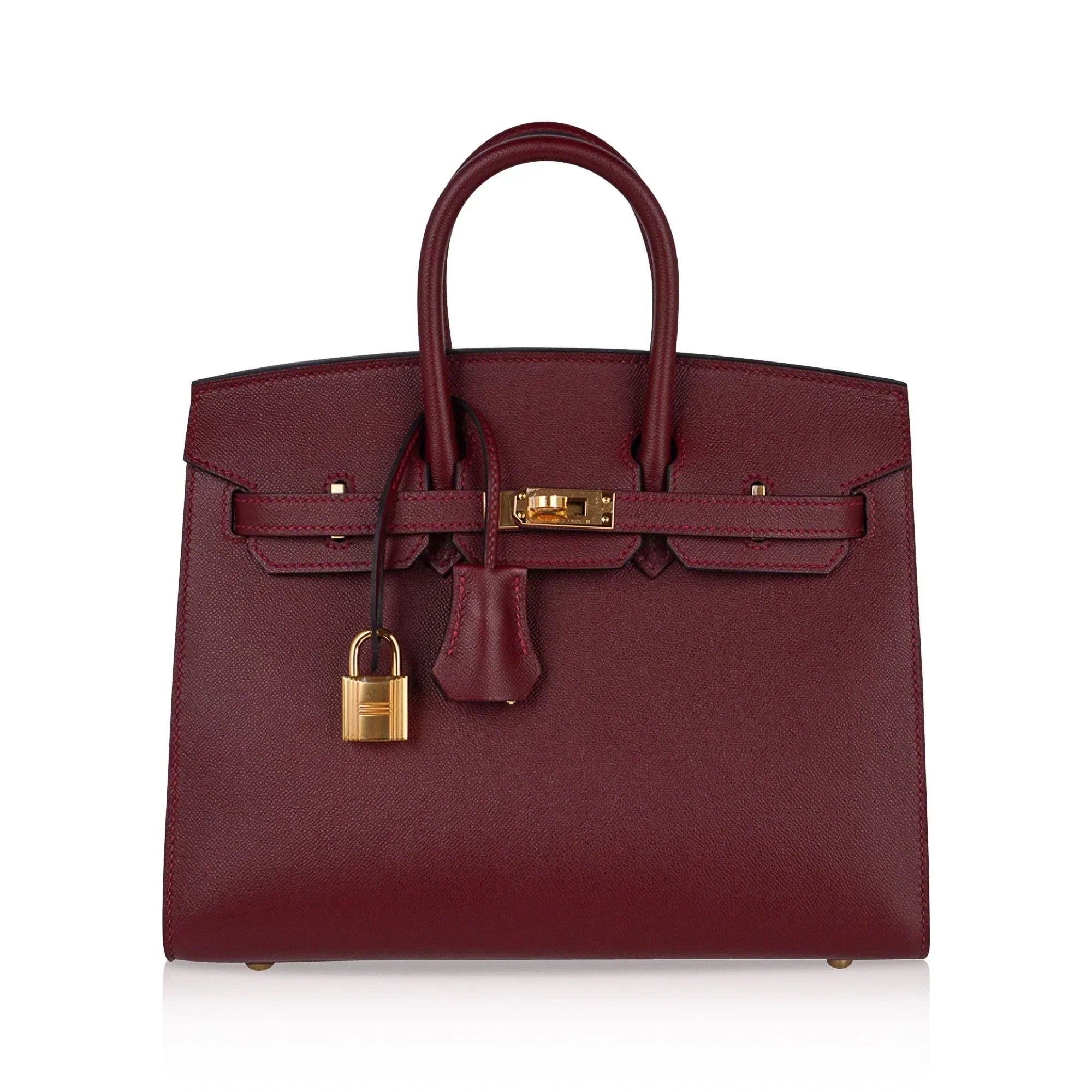 👜Birkin 25 Bag Sellier Rouge H Gold Hardware Veau Madame Leather
