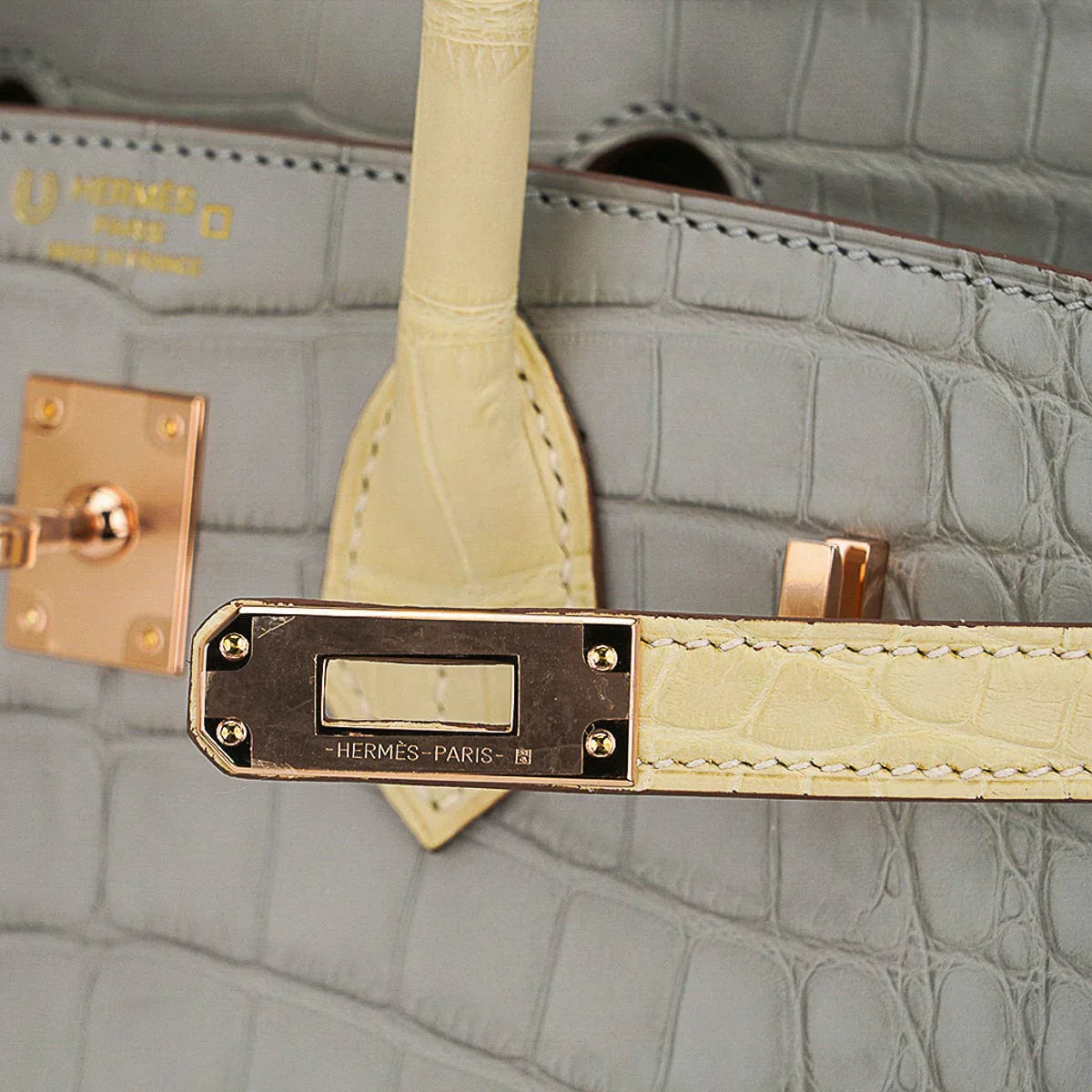 👜Special Order HSS Birkin 25 Bag Gris Perle & Vanille Matte Alligator with Rose Gold Hardware