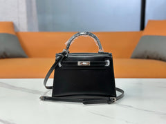 Kelly Sellier 19cm & 22cm & 25cm Noir Box Calf Leather Gold Hardware & Palladium Hardware Women Handbag