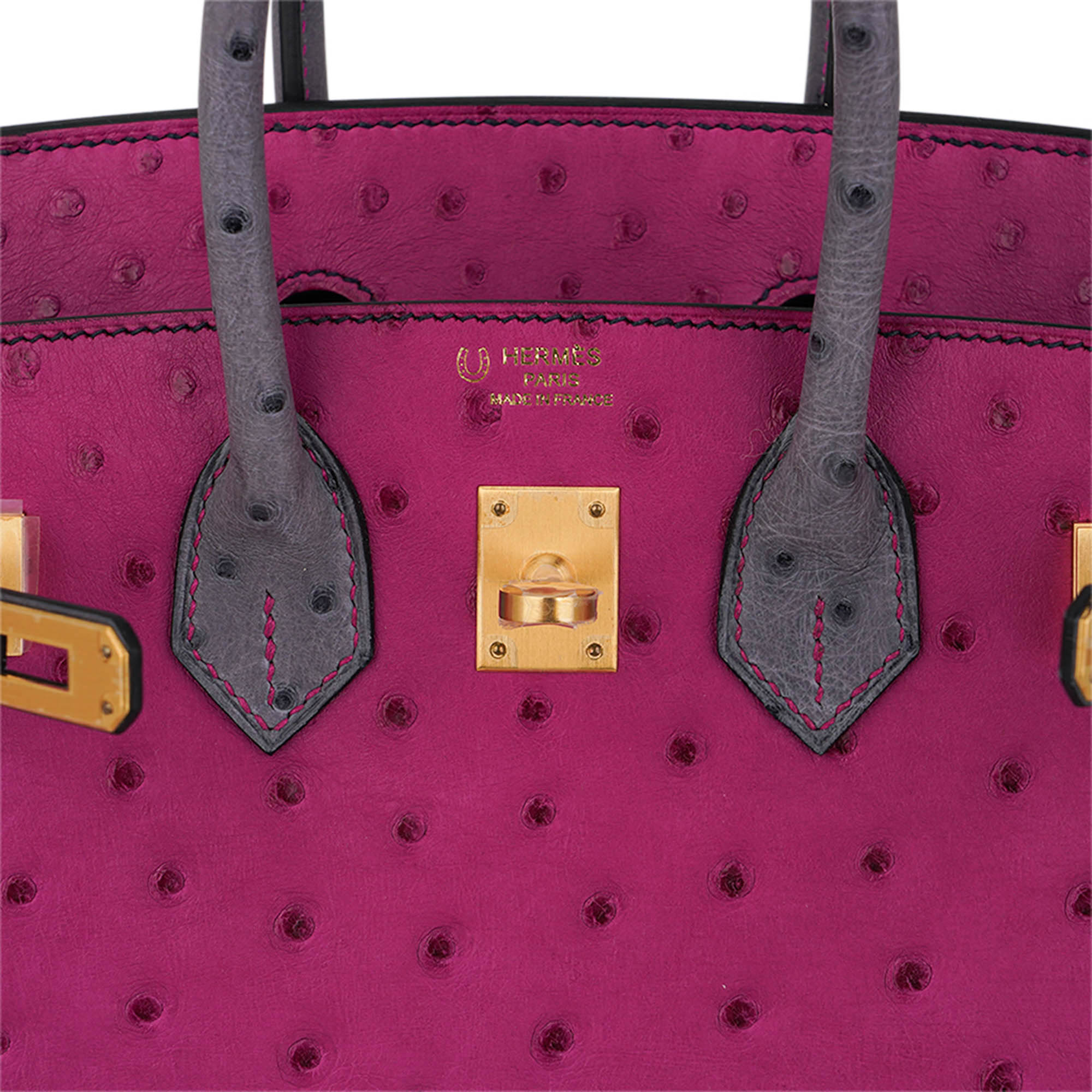 👜Birkin HSS 25 Bag Rose Pourpre and Gris Agate Ostrich with Gold Hardware