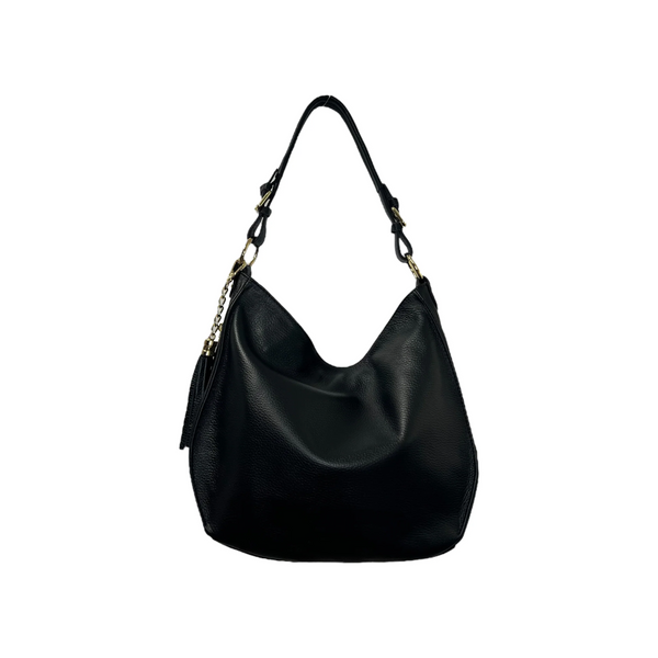 Multi-Tone Textured Slouch Shoulder Carry Sack Metallic Fringe Tassel Accent Multi-Zone Internal Storage Layout Handbag
