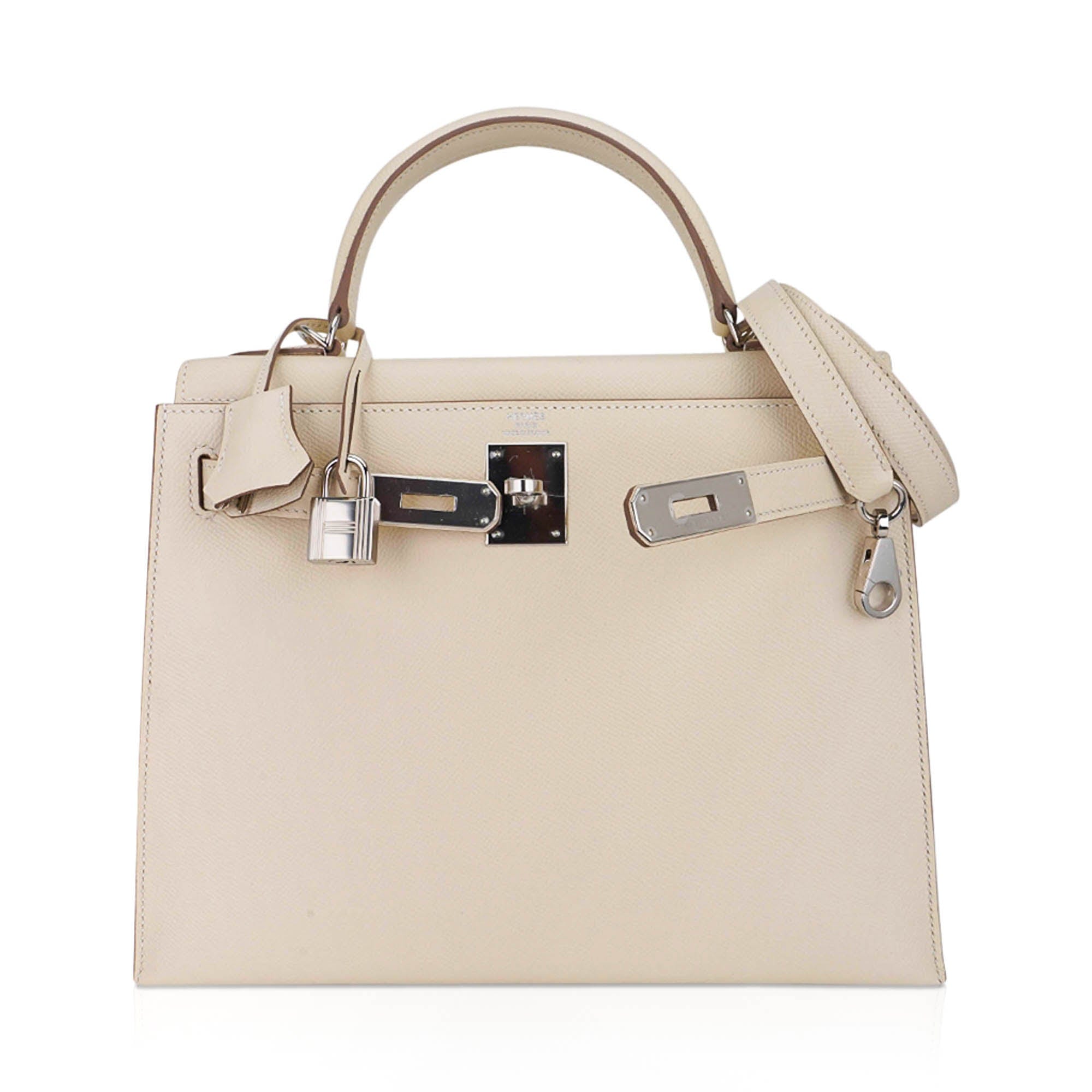 👜Kelly 28 Bag Sellier Craie Epsom Leather with Palladium Hardware