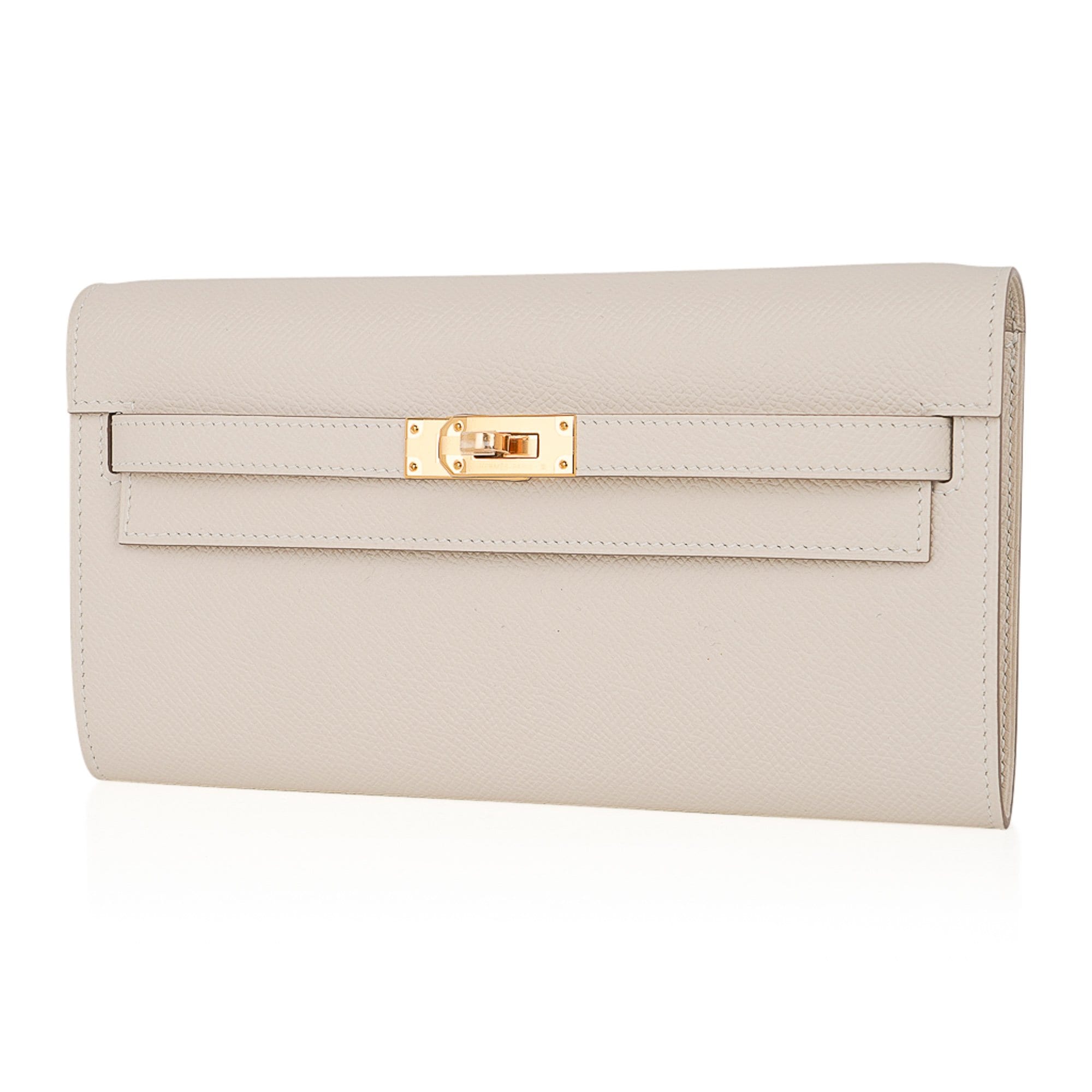 👜Kelly Classique To Go Wallet Craie Epsom Gold Hardware New w/Box