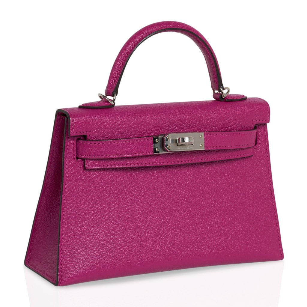 👜Mini Kelly 20 Bag Sellier Rose Pourpre Chevre Leather with Palladium Hardware