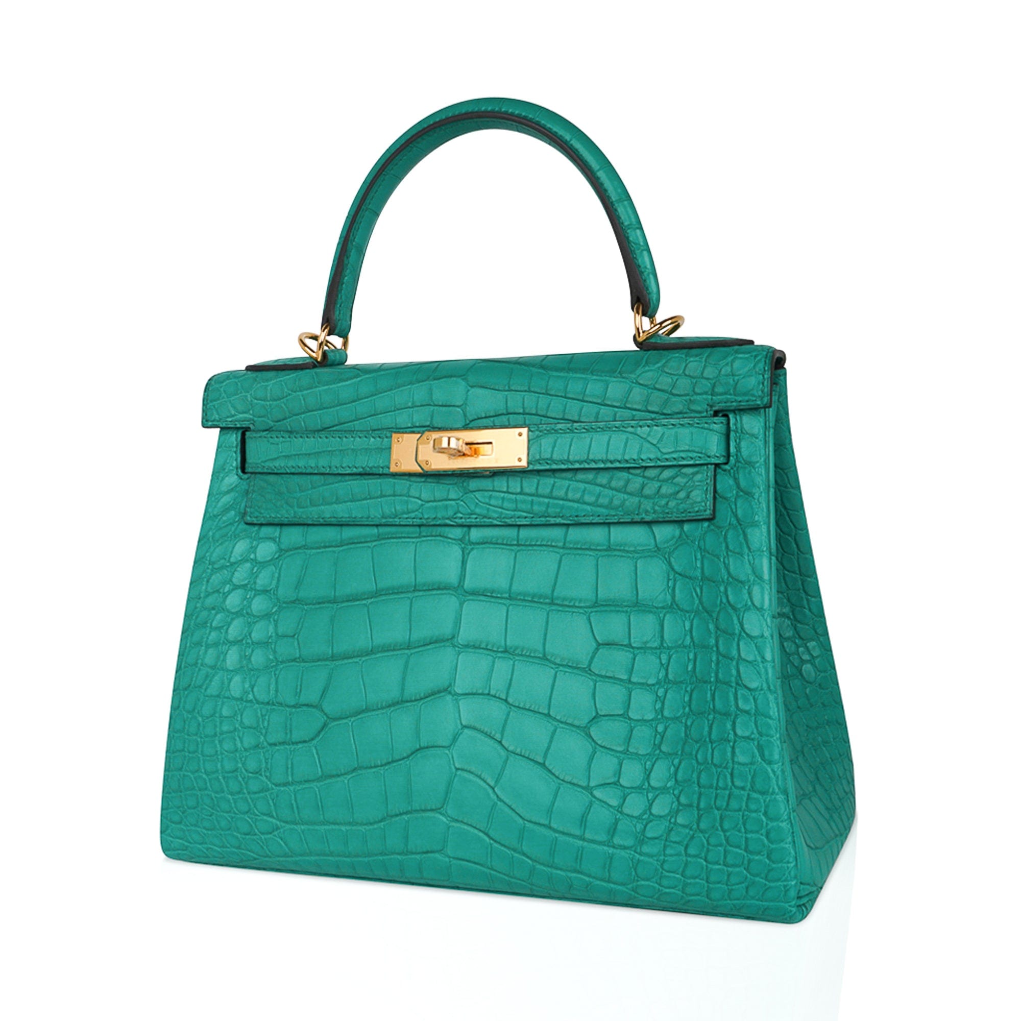 👜Kelly 28 Bag Vert Jade Matte Alligator Gold Hardware