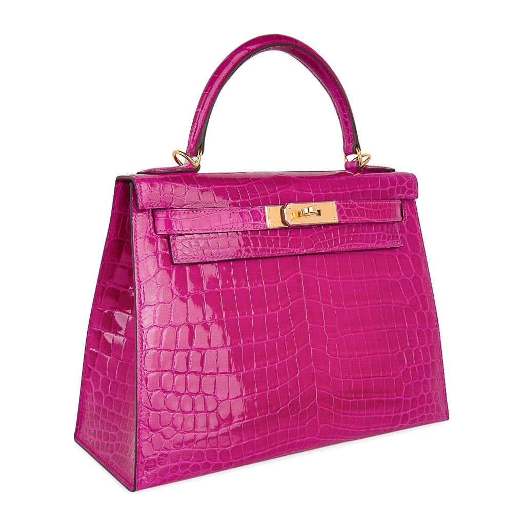 👜Kelly 28 Sellier Bag Rose Scheherazade Crocodile Gold Hardware