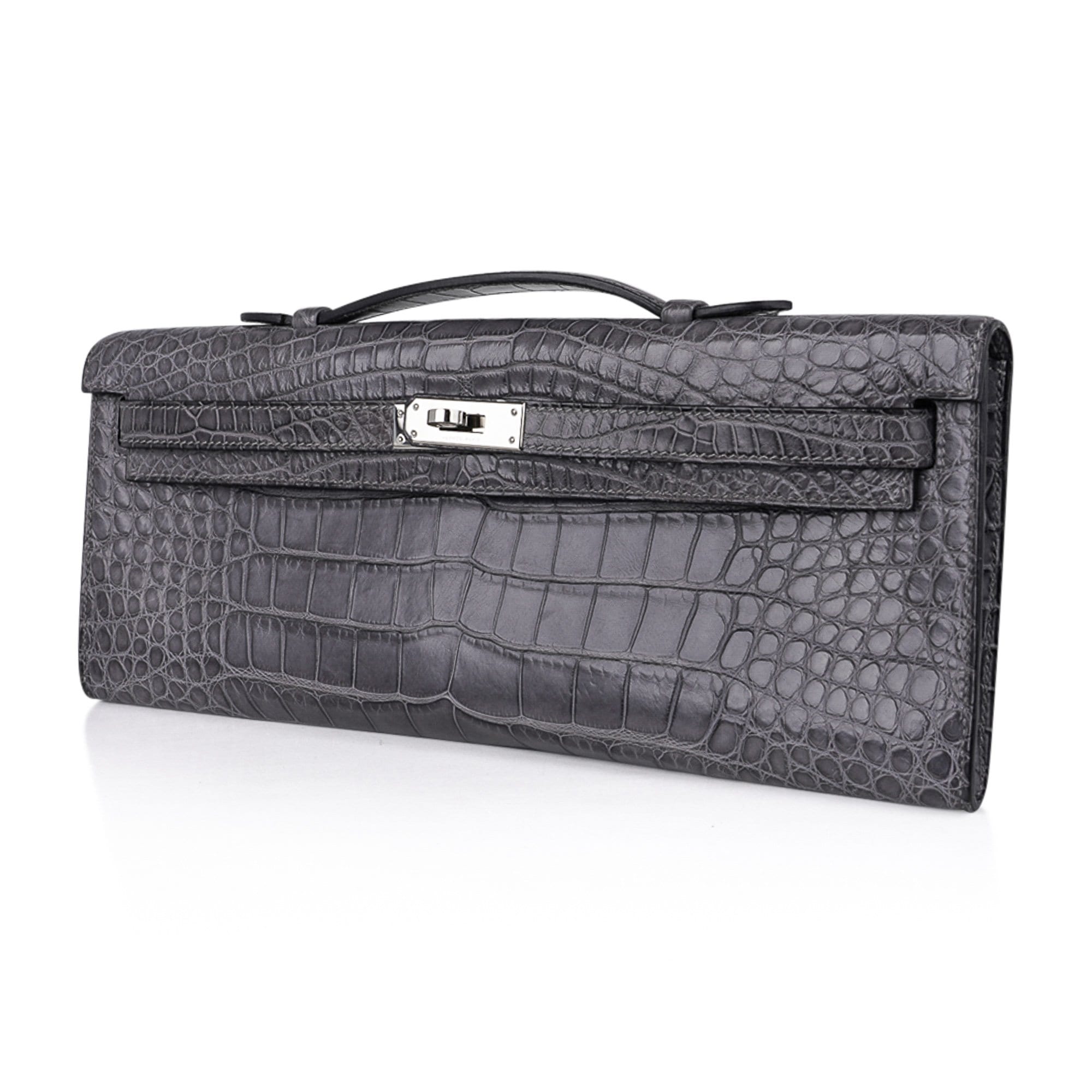 👜Kelly Cut Bag Gris Paris Grey Matte Alligator Palladium VERY rare