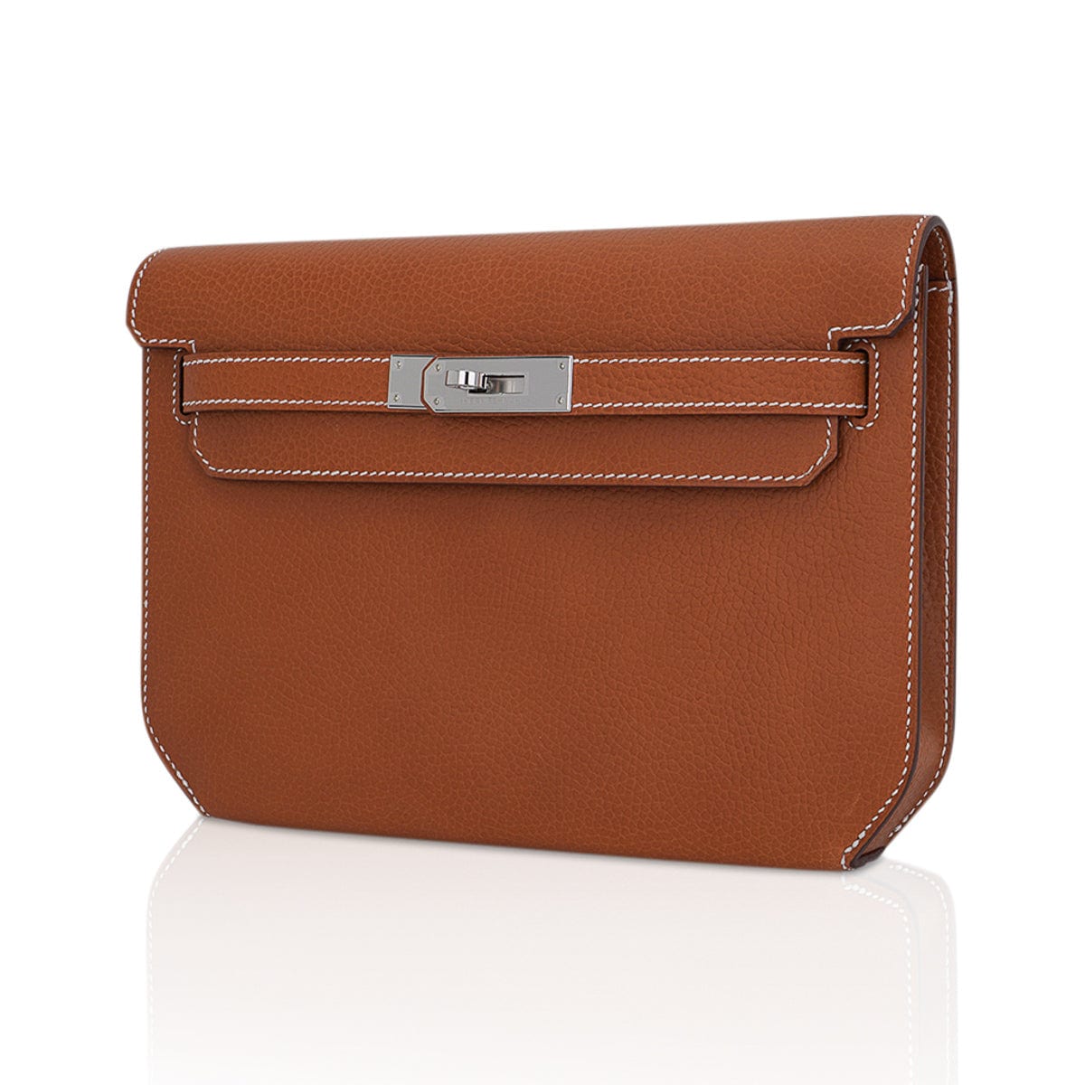 👜Kelly Depeches 25 Pouch Fauve Galop D’Vache Palladium Hardware
