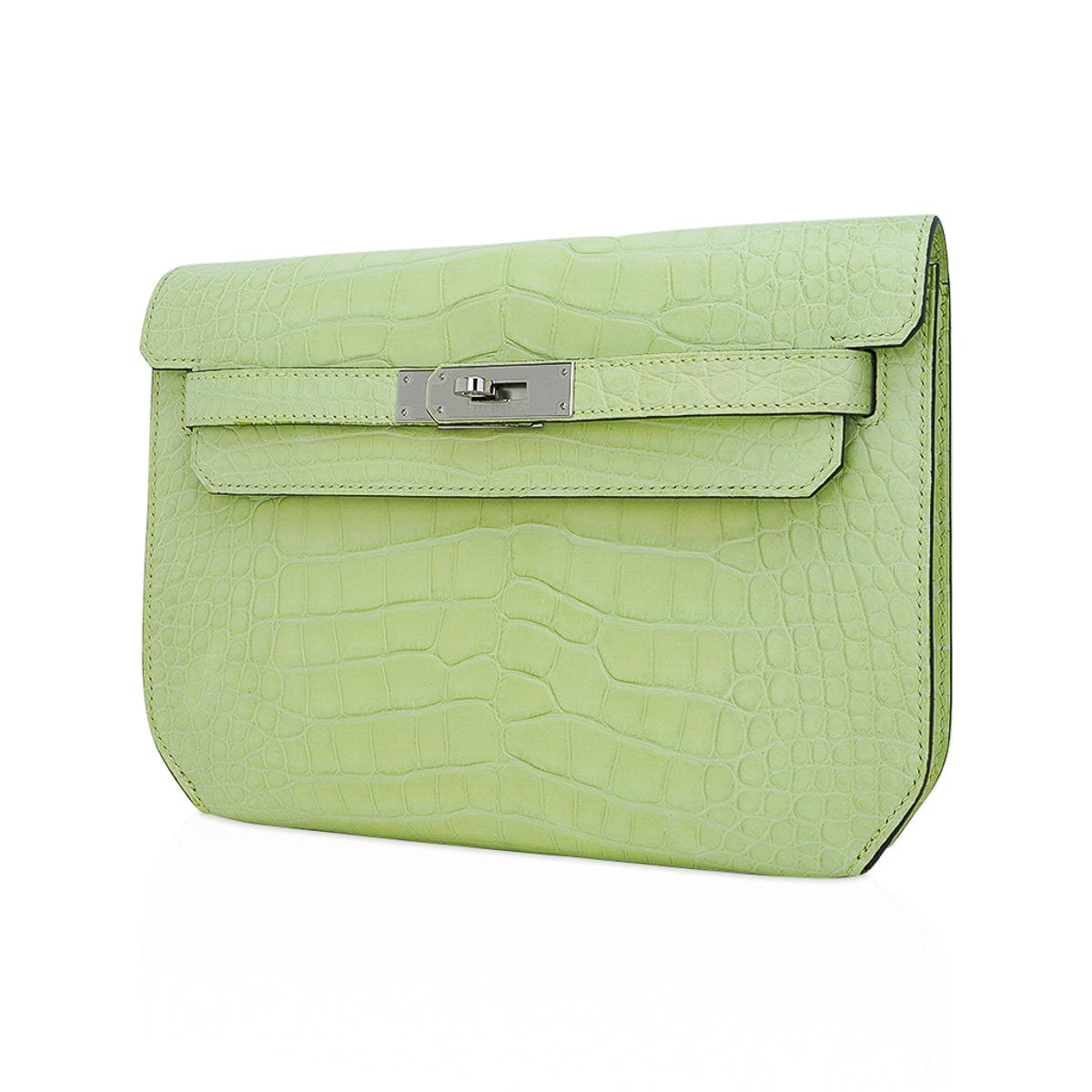 👜Kelly Depeches 25 Pouch Jaune Bourgeon Matte Alligator Palladium Hardware