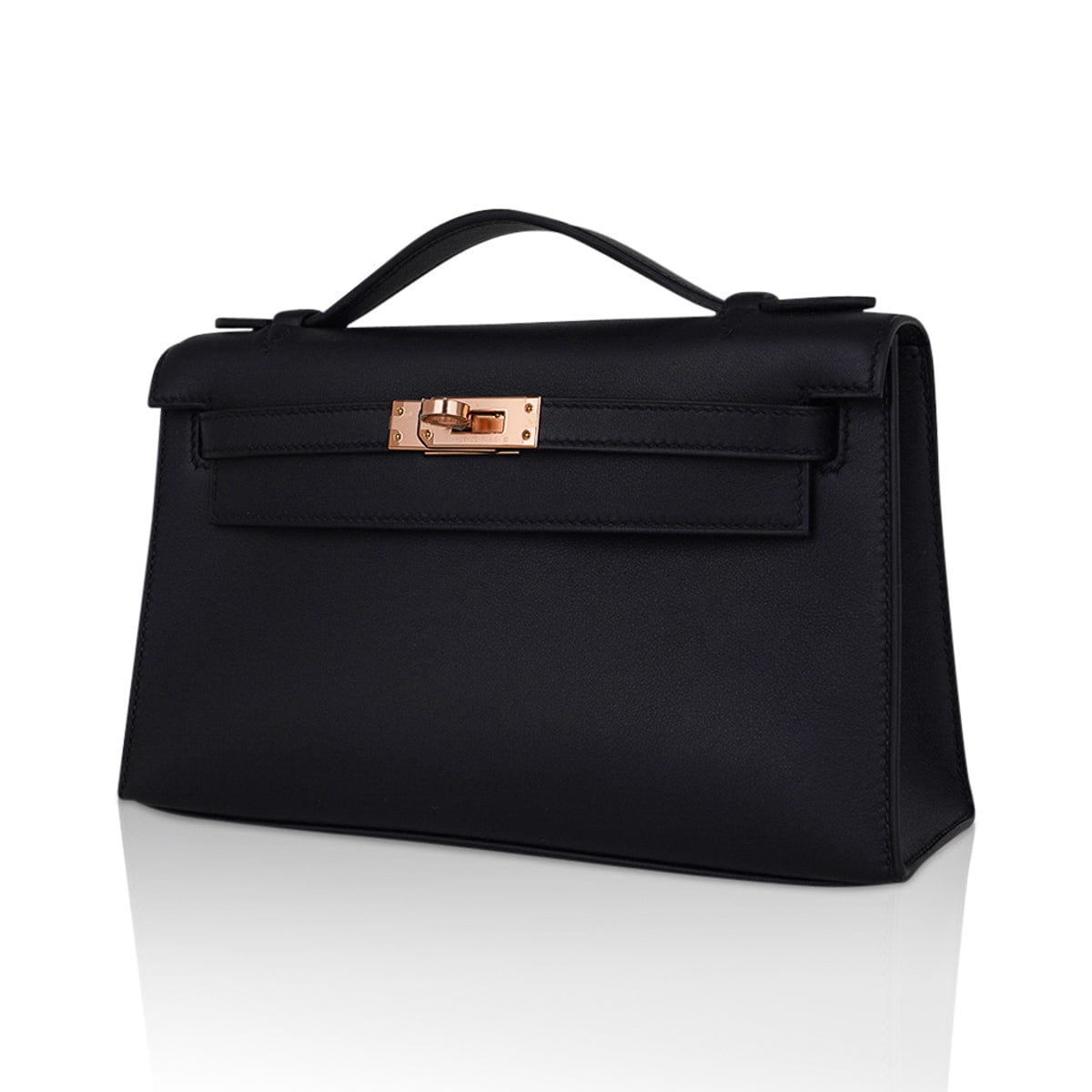 👜Kelly Pochette Bag Black Rose Gold Hardware Clutch