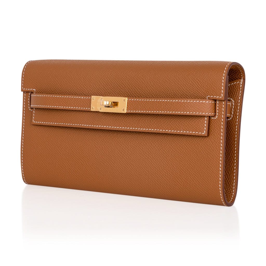 👜Kelly Classique To Go Wallet Gold Epsom Gold Hardware New w/Box