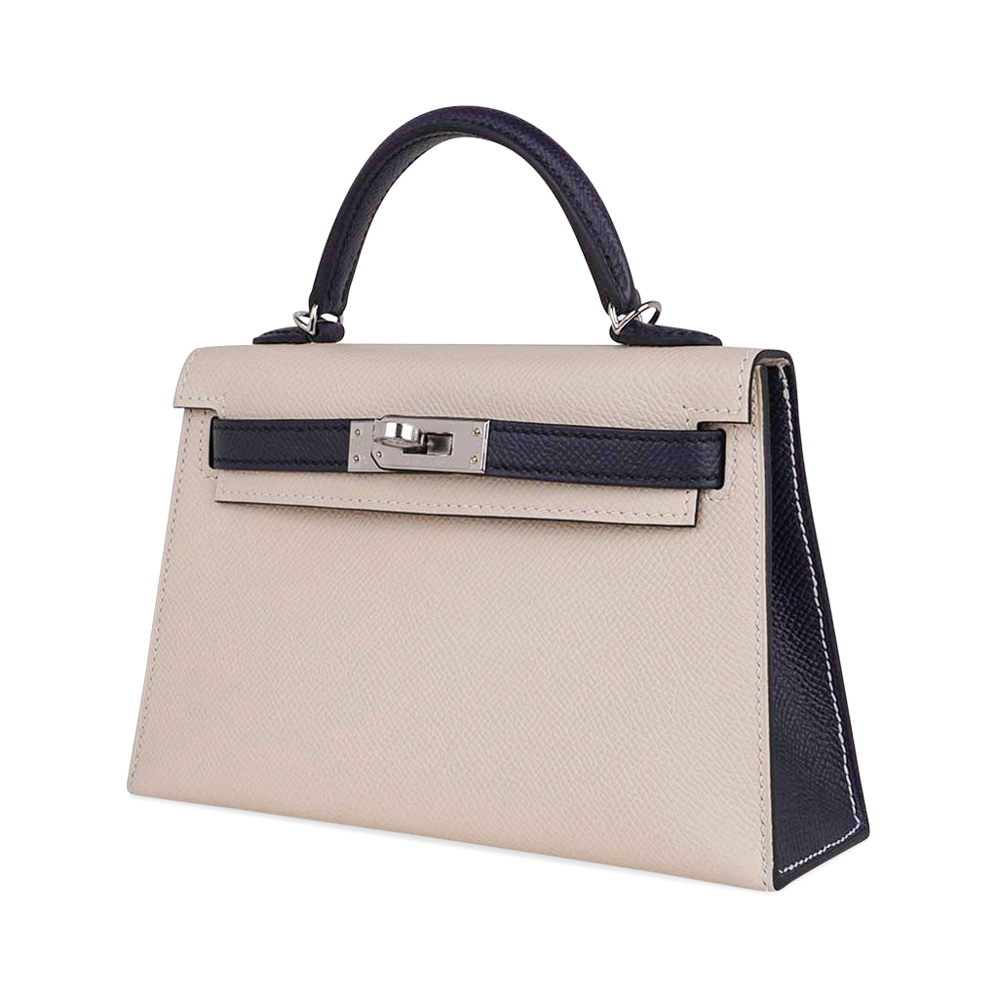 👜Special Order HSS Mini Kelly 20 Bag Sellier Craie & Blue Indigo Epsom Leather with Palladium Hardware