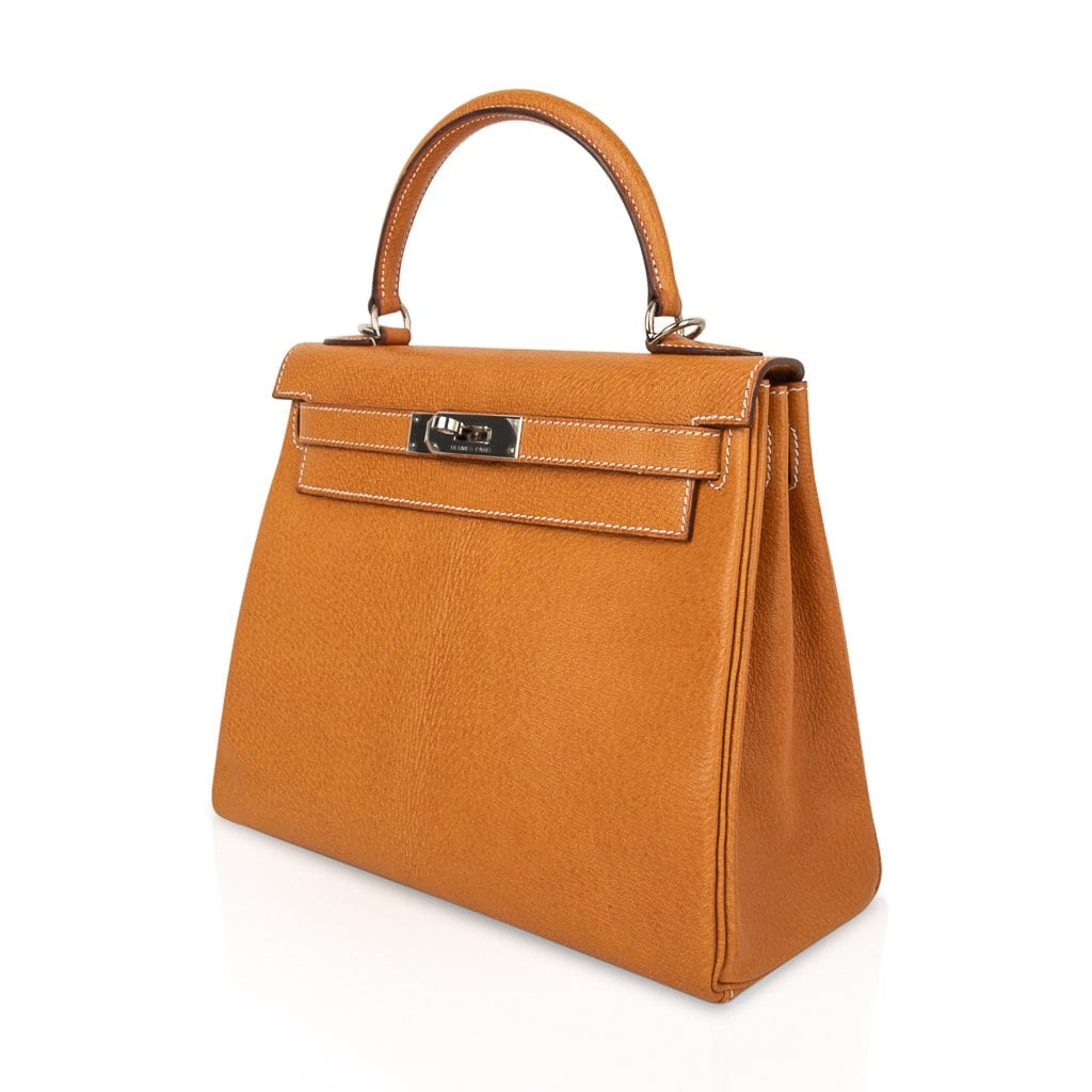 👜Kelly 28 Bag Gold Peau Porc Leather with Palladium Hardware